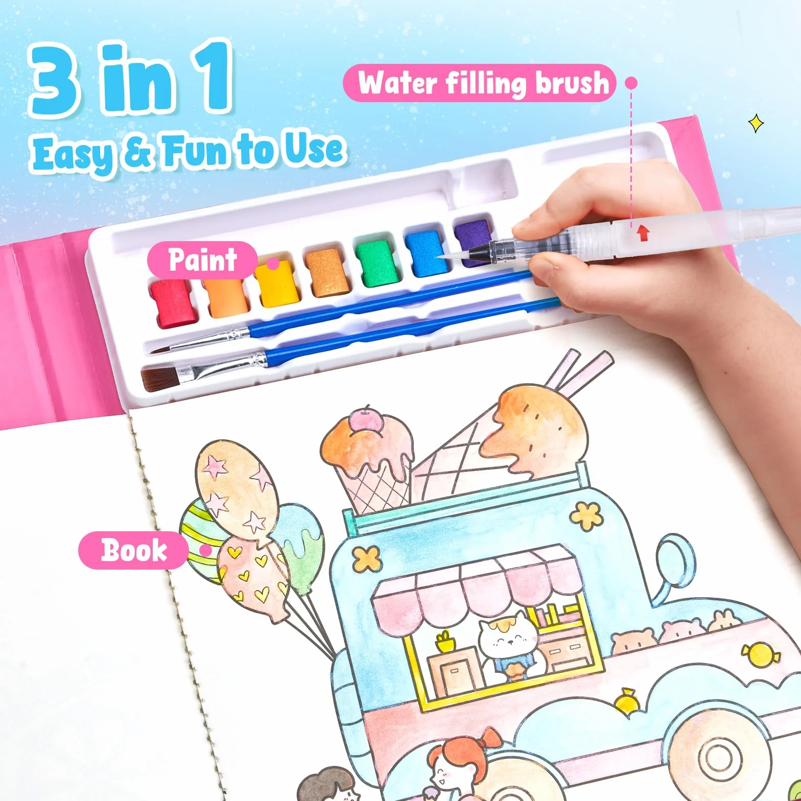 JoyCat album da colorare per bambini set di pittura ad acquerello 3-5 4-8 anni attività disegno regalo compleanno