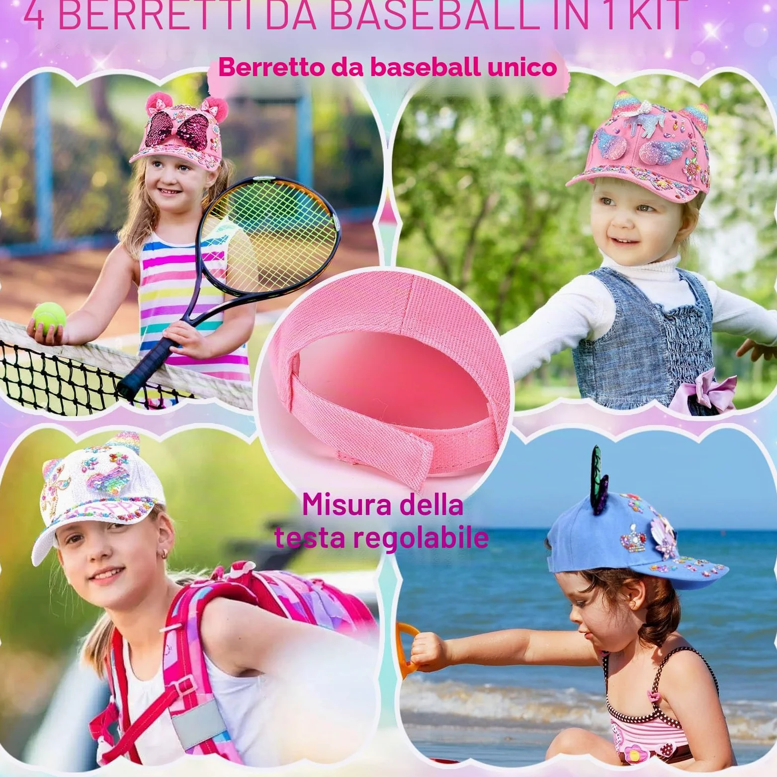 vamei Regalo per Ragazza 4 5 6 7 8 9 10 11 Anni Fai Da Te Cappellino da Baseball DIY Berretto con Adesivi per Unicorno Strass Decora Cappellino da Baseball Regali di Compleanno Ragazza