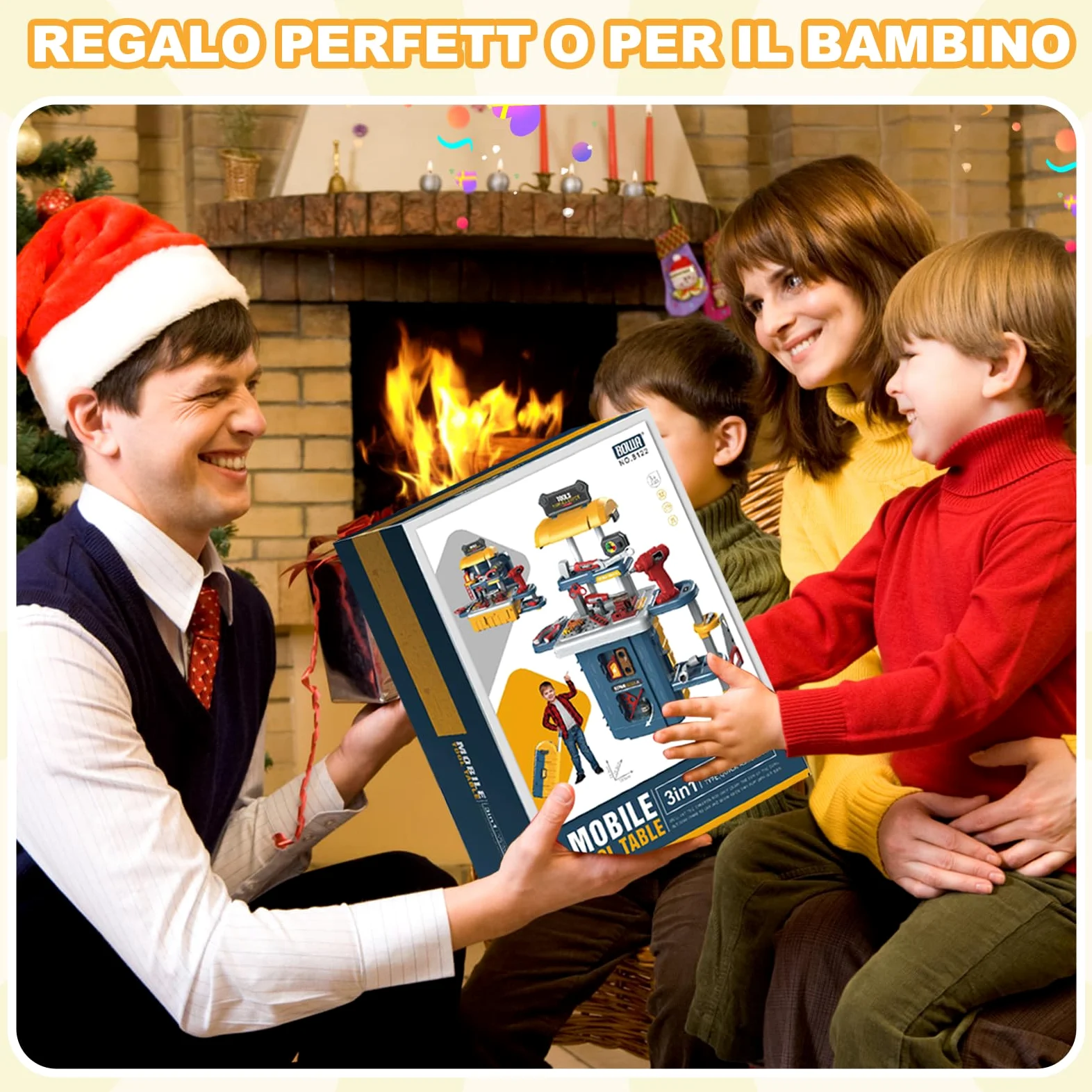 JONRRYIN Banco da Lavoro per Bambini, Cassetta Attrezzi Bambini, 46 Pezzi | Banco Attrezzi Bambini con Trapano Luci e Suoni, Attrezzi da Lavoro, Gioco Educativo e di Imitazione, Regalo da 3 Anni