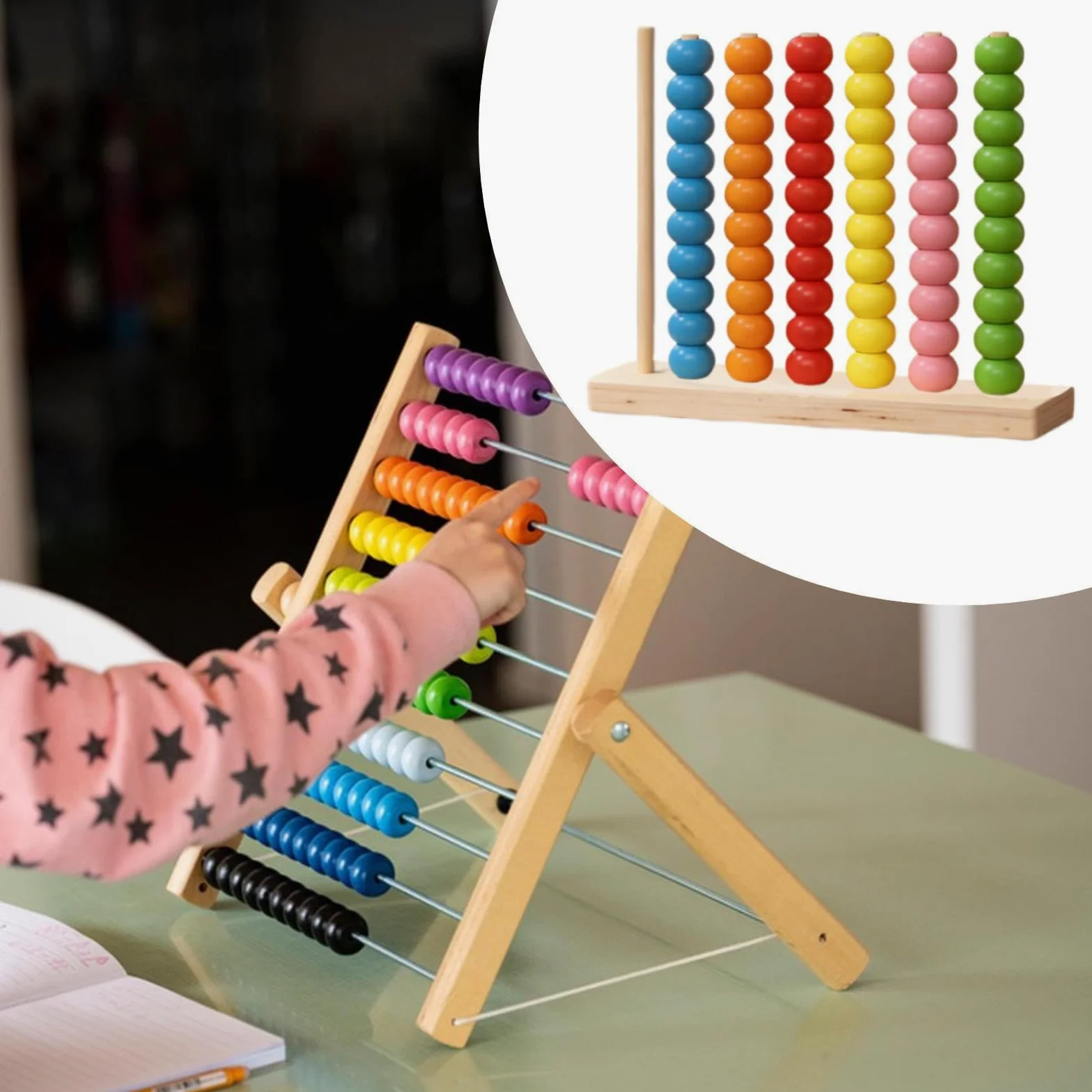 MagiDeal Gioco di conteggio impilabile con perline di legno per smistamento dei colori, gioco di coordinazione per bambini da 1 a 3 anni, 21.5x6x20 Cm