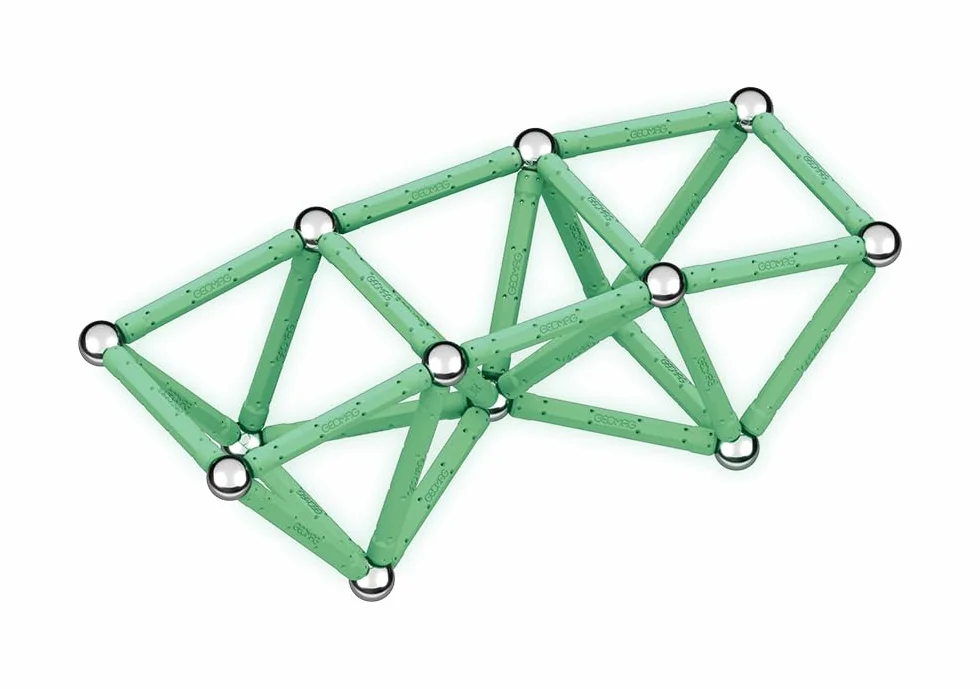 Geomag, Glow Recycled, Costruzioni Magnetiche Effetto Glow, Barrette Magnetiche che si Illuminano al Buio, Confezione da 60 Pezzi, Plastica 100% Riciclata