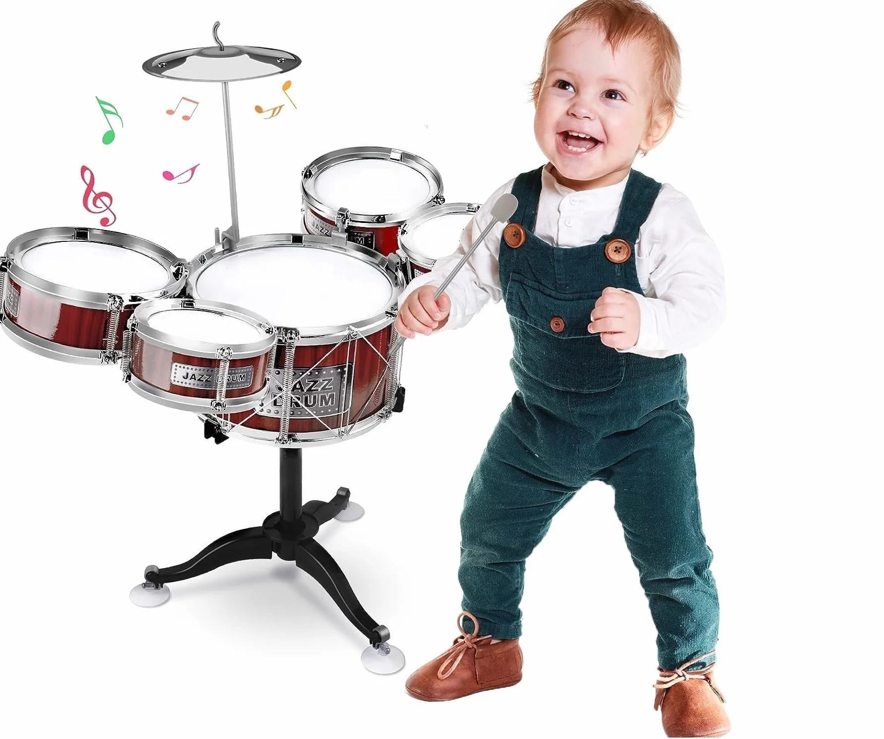 Batteria per Bambini Batteria Jazz Drum Set Batteria Giocattolo per Bambini Mini Drum Set Strumenti Musicali con 5 Tamburi 1 Piatto 2 Bacchette Strumento Musicale a Percussione Educativo (A)
