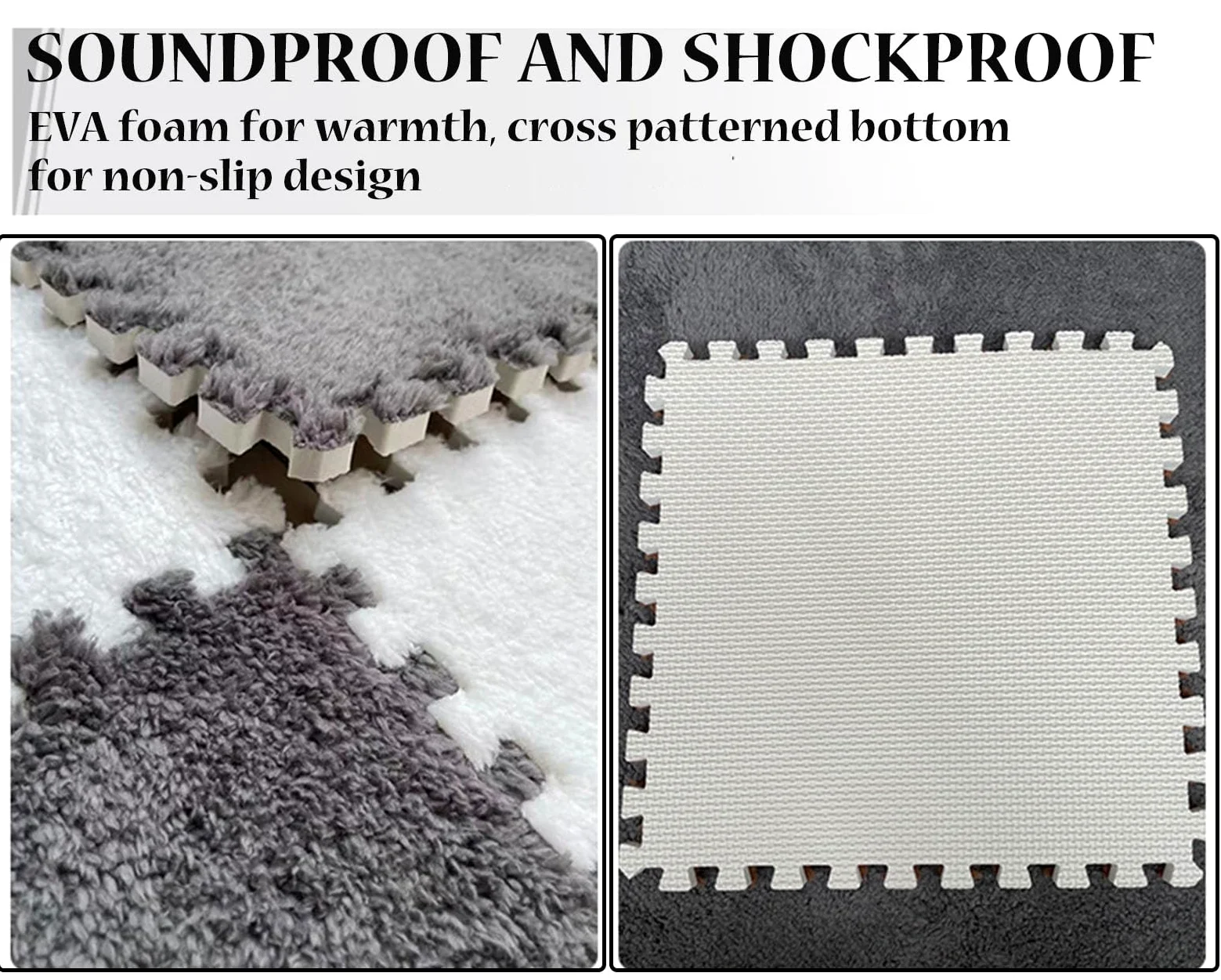 Splice Interlocking Carpet 16 Pezzi Tappetino in Schiuma Patchwork di Peluche, Tappetino in Peluche Quadrato Puzzle, Tappeto in Schiuma Antiscivolo,Gray+Rose-0.6cm