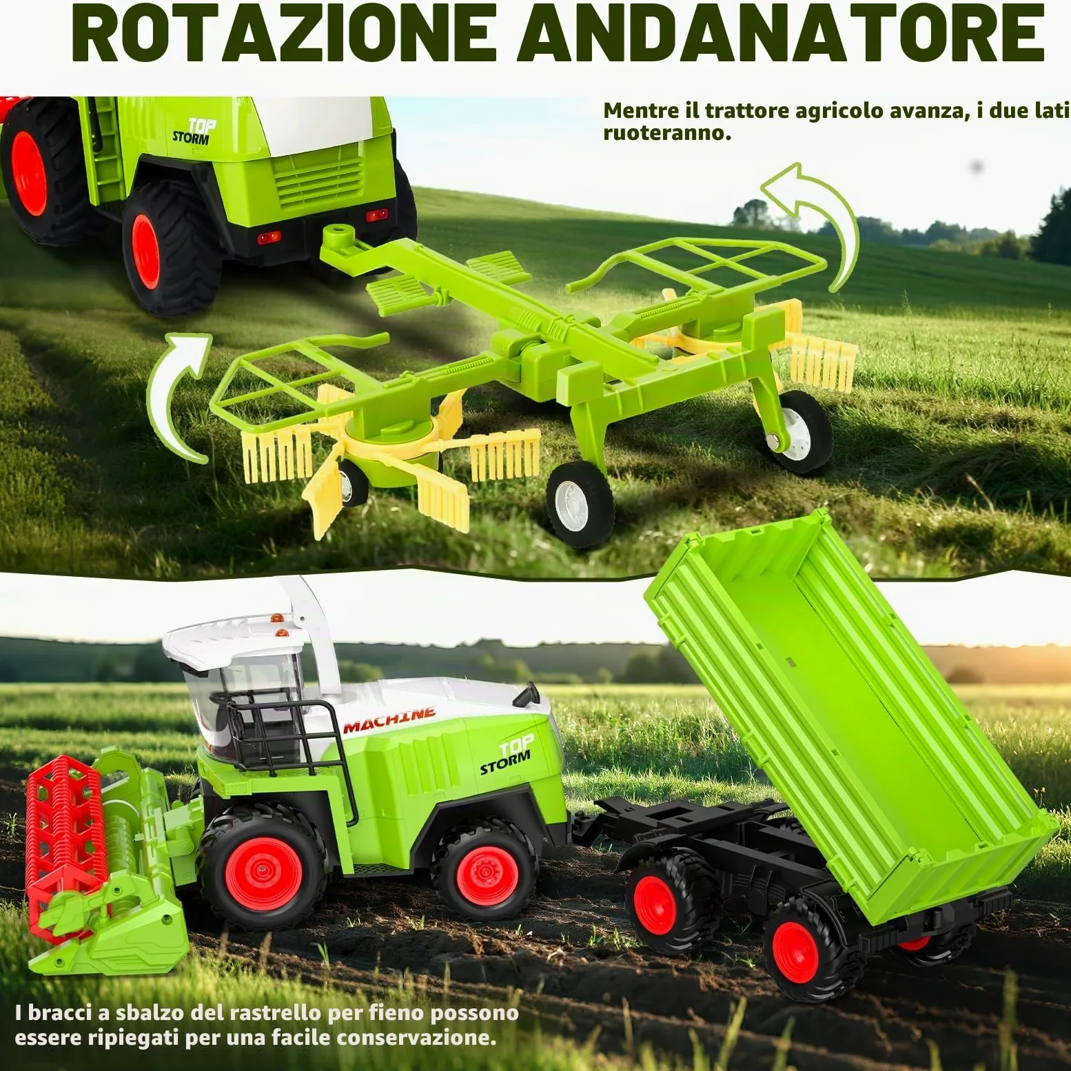 Mietitrebbia Telecomandata con Rimorchio, Trattore Giocattolo RC | Con luci e suoni realistici, gioco della fattoria e regalo di compleanno o Natale per bambini dai 3 anni