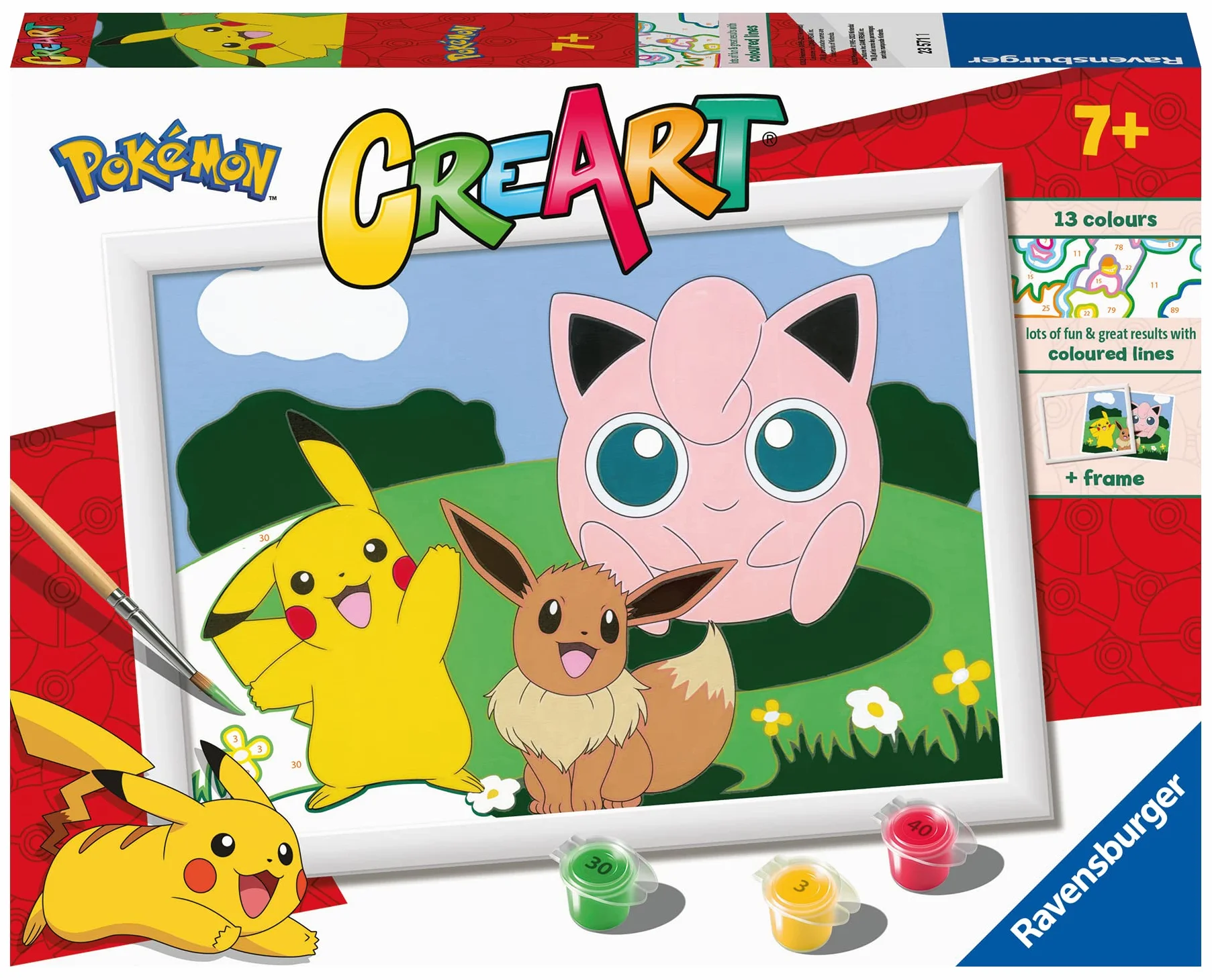 Ravensburger CreArt: Pokémon – Dipingere con i Numeri per Bambini 7+ Anni, Kit Pittura con Tavole, Cornice, Pennello e Colori Inclusi, 25 x 18,30 cm, Idee Regalo