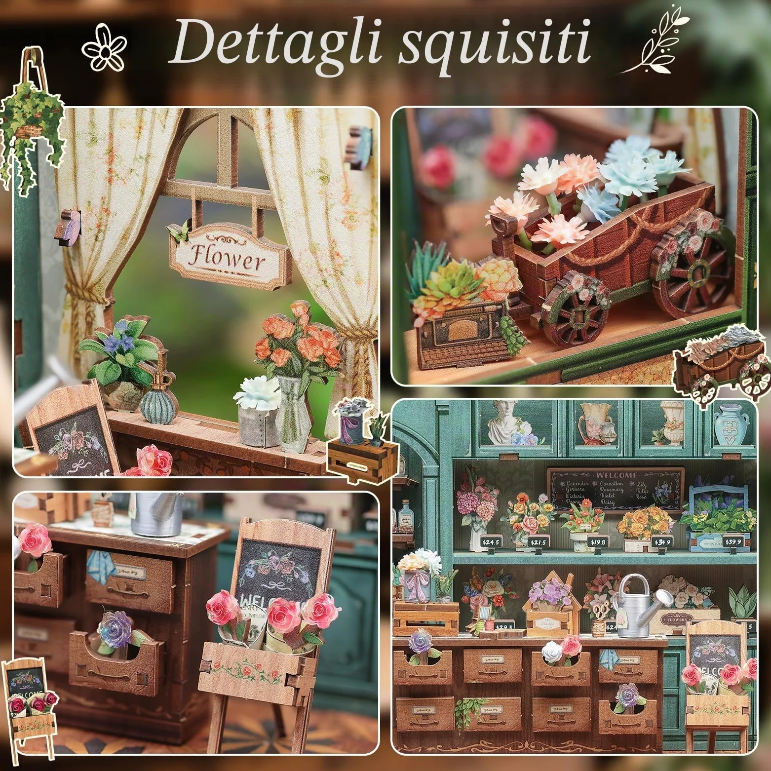 CUTEBEE Book Nook Kit & Casetta Fai da Te: Puzzle 3D Adolescenti/Adulti, Decorazione Libreria/Stanza | Regalo Compleanni/Vacanze (Blossom Florists)
