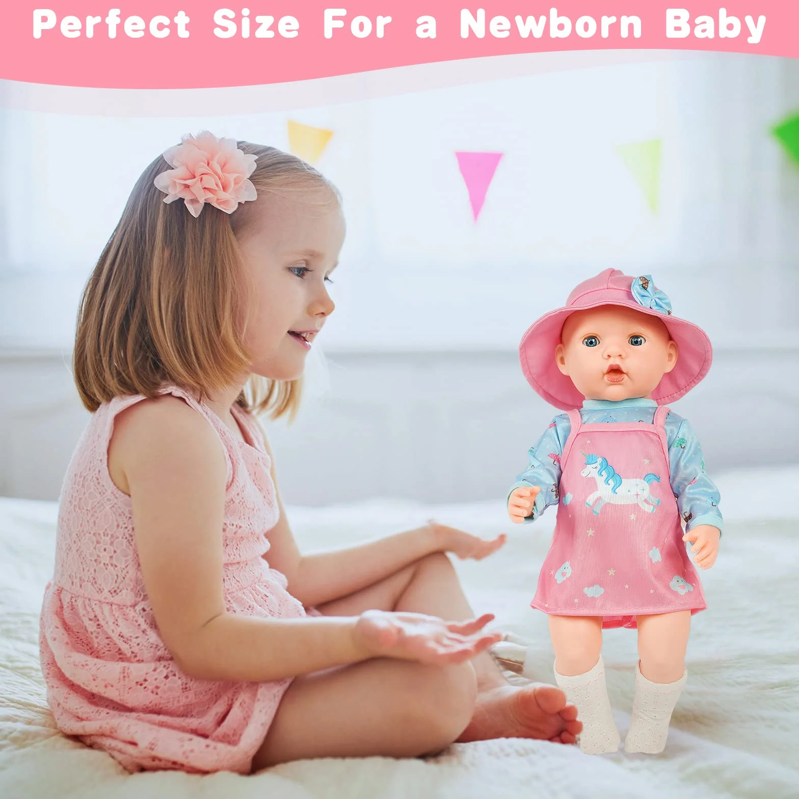 Aolso Vestiti per Bambole per New Born Baby Doll, Abito per Bambolotti 35-45CM, Vestito Stampa con Cappello, con 1 paio di Calzini e 1 Gruccia, Rosa e Blu (Bambola non Inclusa)