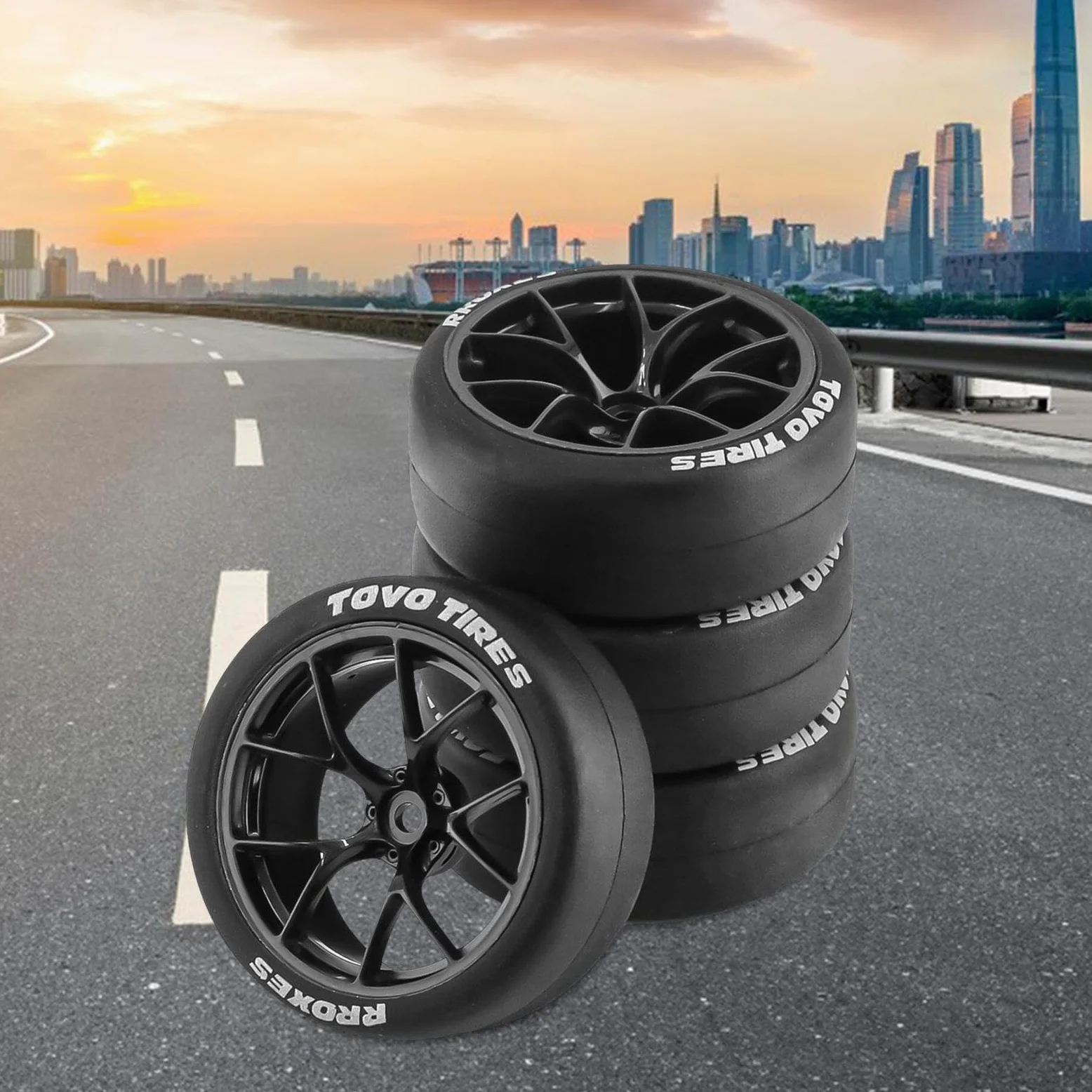 Amagogo 4X Ruote E Pneumatici per Veicoli Rc, Rc Auto Rally Pneumatici di Ricambio 12mm Mozzo Resistente all'Usura Durevole per Xv01 1/10 su Strada Touring Car Accessori, Nero
