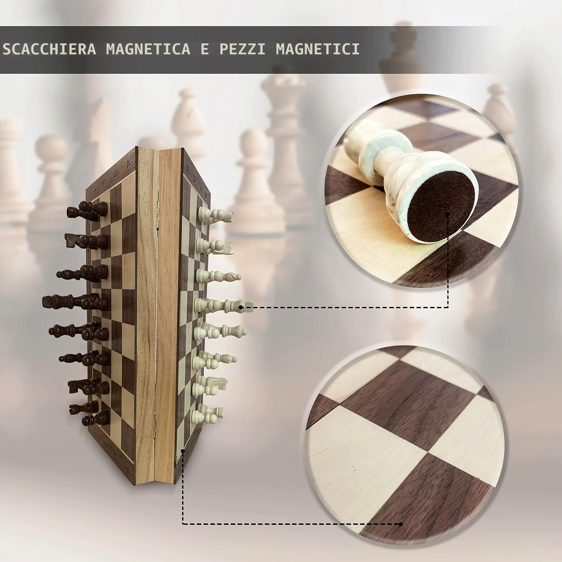 DOJA Barcelona | Scacchiera in Legno Pieghevole con Timer Digitale | 39x39 | Scacchiera Professionale Magnetica + Orologio Scacchi Ideale per Viaggio | Gioco da Tavolo portatile, per 2 giocatori