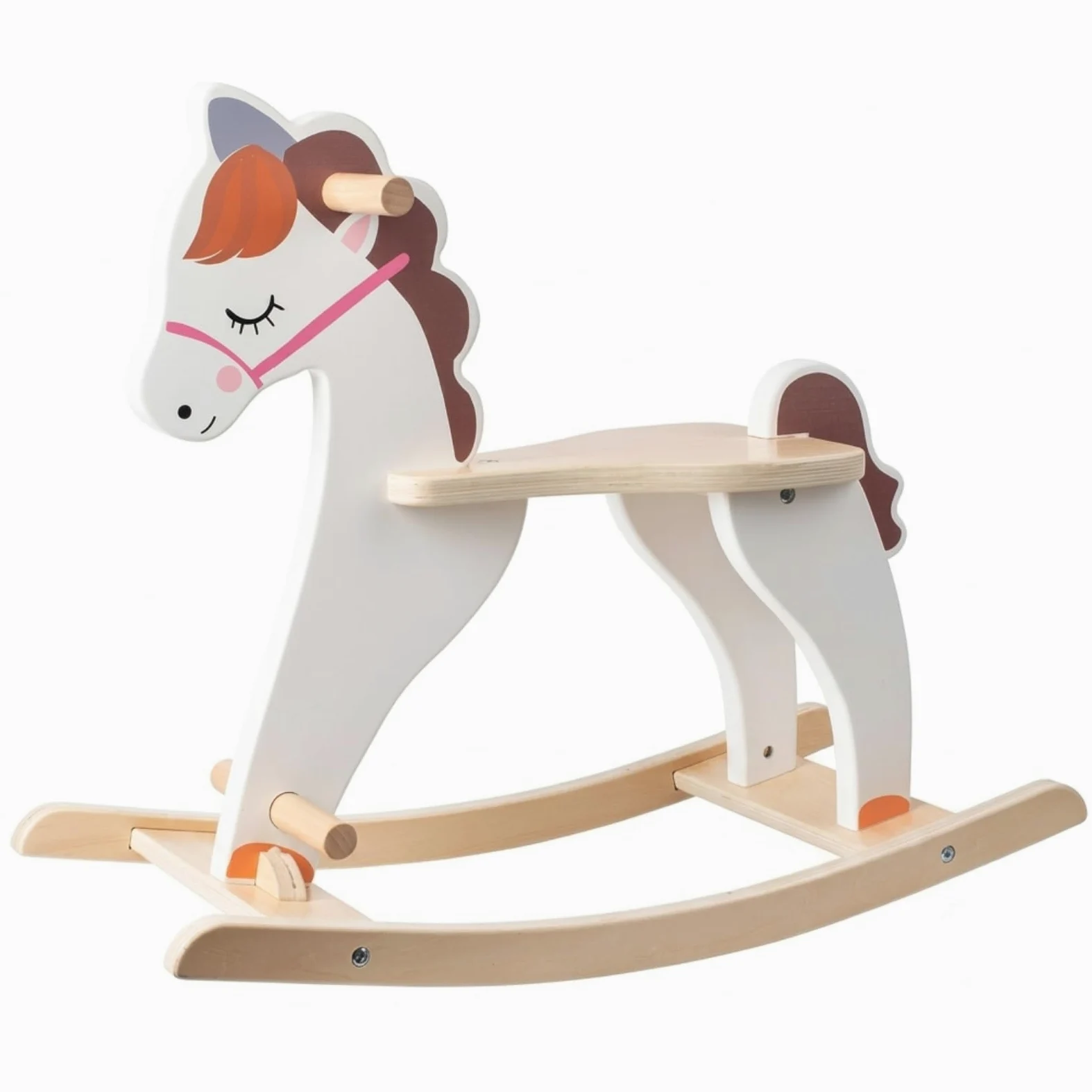 Cavallo a Dondolo per Bambini Cavalluccio Dondolante Gioco Cavalcabile Sedia a Dondolo Struttura in Legno Finitura Verniciata Bianca Angolo
