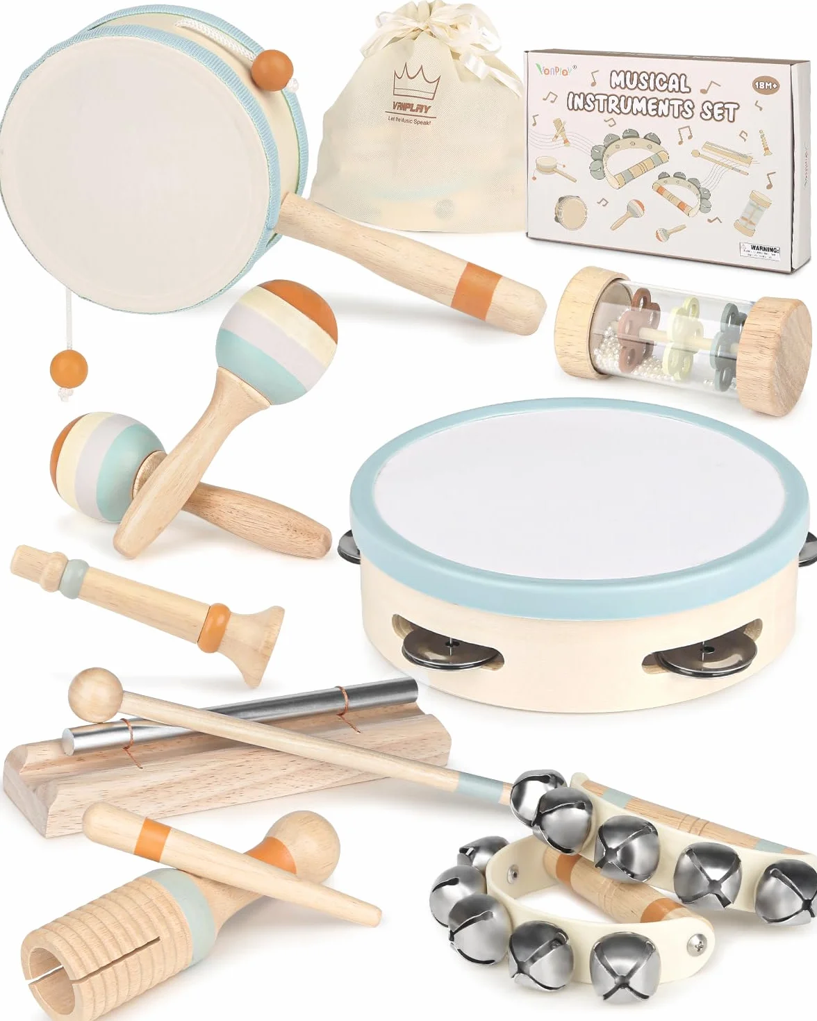 Strumenti Musicali Montessori Batteria per Bambini Giochi in Legno per 3-6 Anni