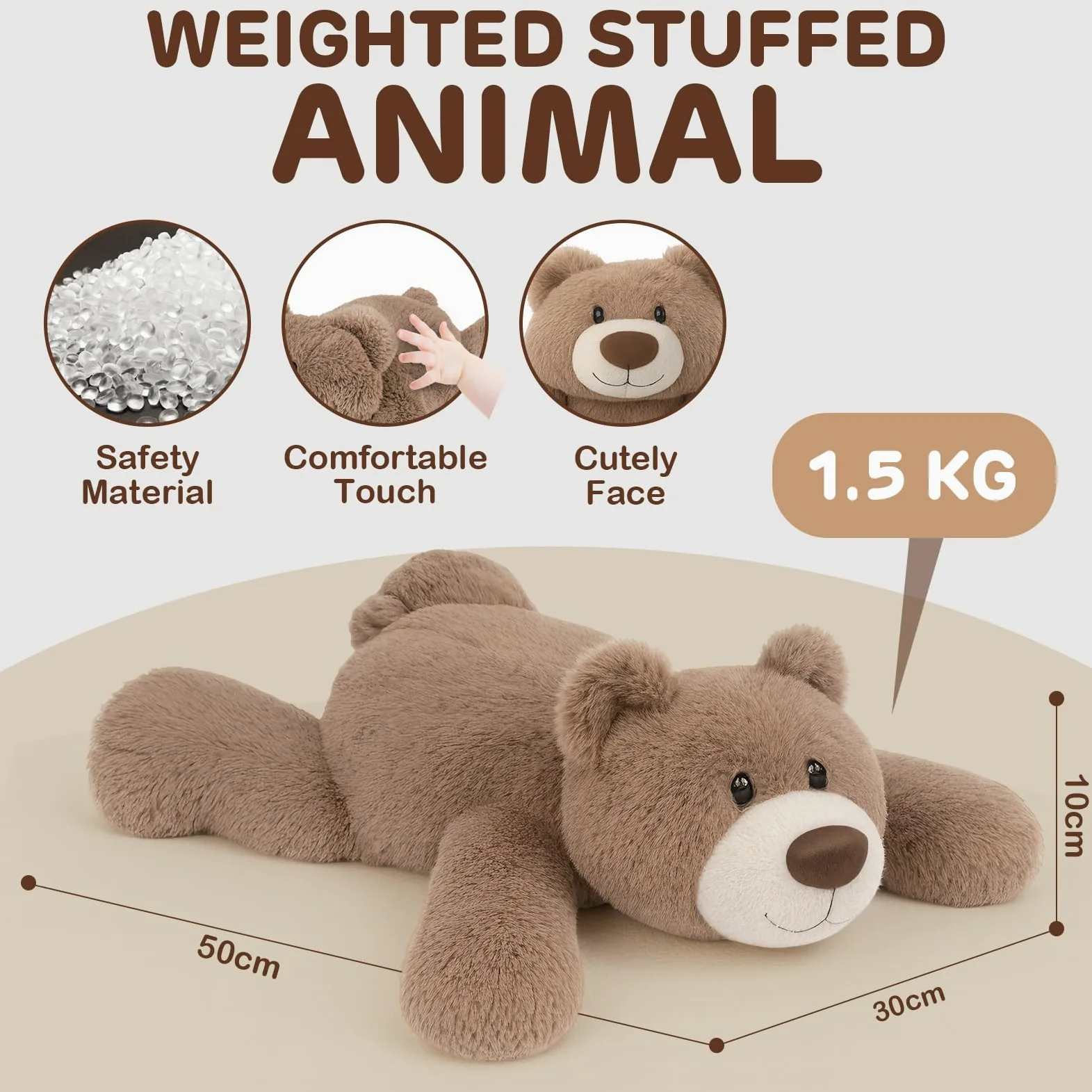 Joyreal 1.5 kg Orsetto Ponderato per I'ansia, Sollievo Dall'ansia per Gli Adulti, Orsetto in Peluche ponderato, Giocattoli Sensoriali per l'autismo, Animale di Peluche Ponderato 1.5 kg