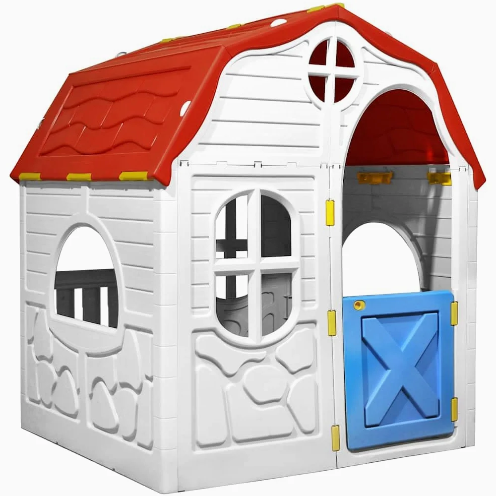 Casetta giocattolo pieghevole per interni ed esterni, resistente alle intemperie, con porta e finestre, stabile casetta da giardino per bambini dai 2 anni in su, 96 x 91 x 115 cm