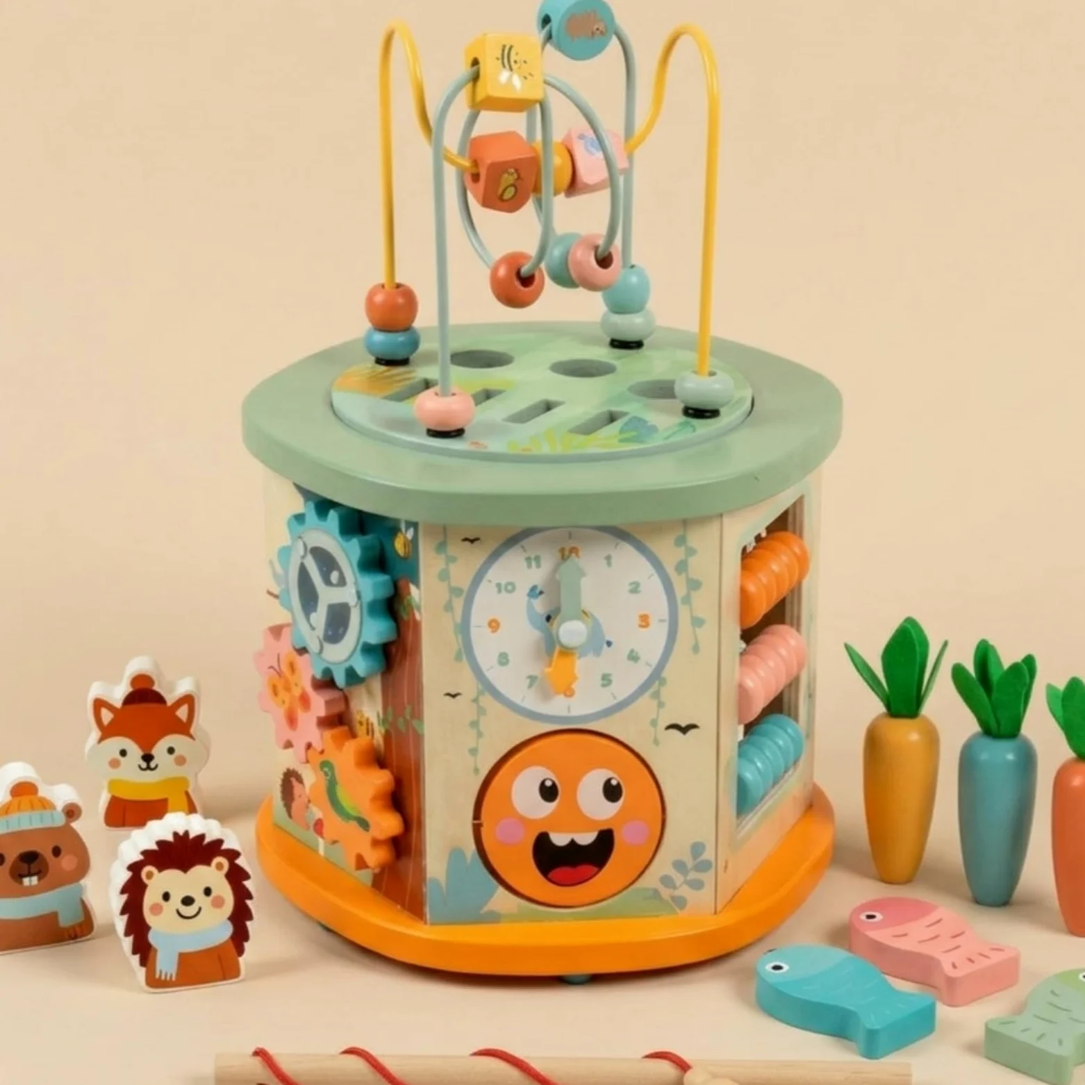 Cubo attività in Legno Interattivo Gioco | Sviluppo Motricità Fine, Cubo pedagogico, Tavolo con Orologio Didattico, per Asilo Nido, Neonati