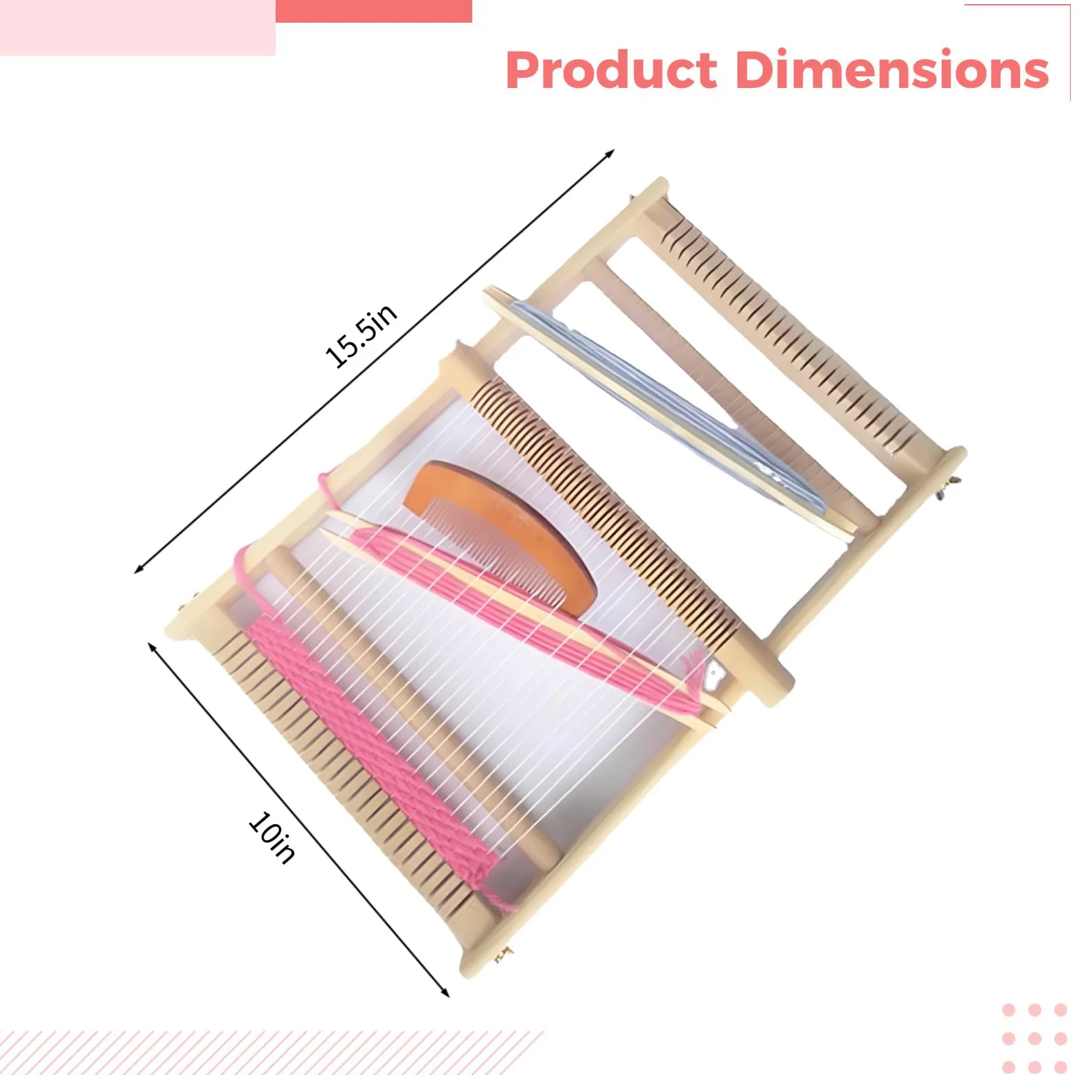 PONDON Telaio per tessitura in legno per bambini, telaio regolabile, include pettine per filo ad ago, design multi-artigianato, telaio grande