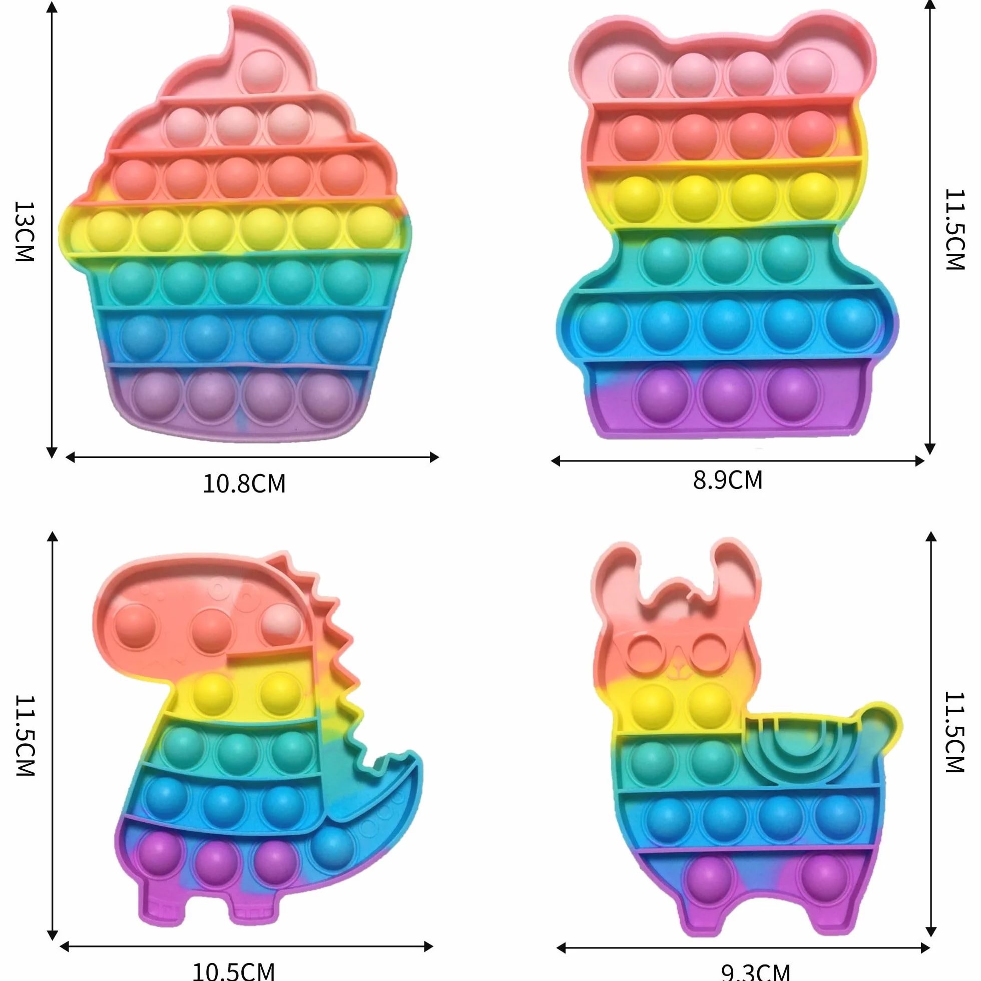 Pop Bubble Fidget Toy Set 4 Pezzi Dinosauro Alpaca Orso Gelato Giocattoli Sensory Push Antistress per Adulti e Bambini