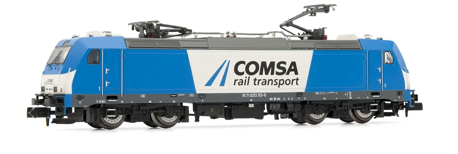 Comsa, locomotiva elettrica 253, livrea bianco e blu, epoca VI, con decoder DCC