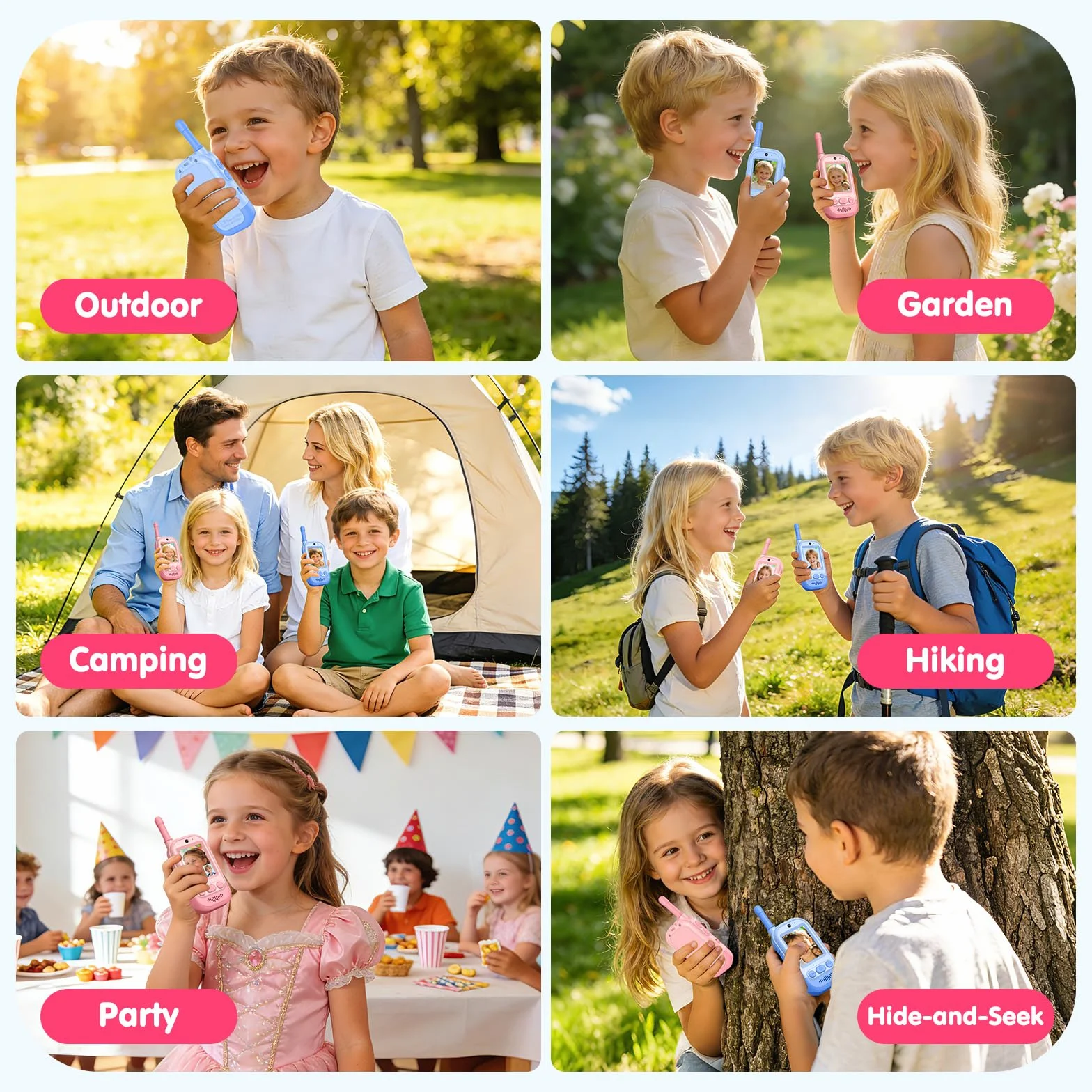 Gofunly Video Walkie Talkie Bambini Set da 2 Ricaricabili Interfono Video Giochi Interni Esterni Rosa Blu