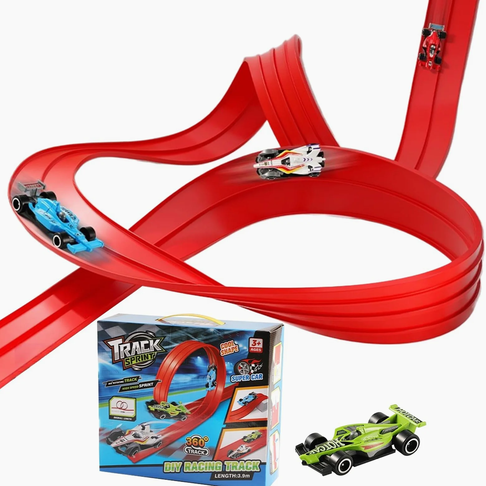 Macchinina con Pista Macchinine in PVC Flessibile | Pista Arrotolabile Auto da Corsa Per Interni Esterni Balcone Camera Maschi Femmine Bimbi Prescolari