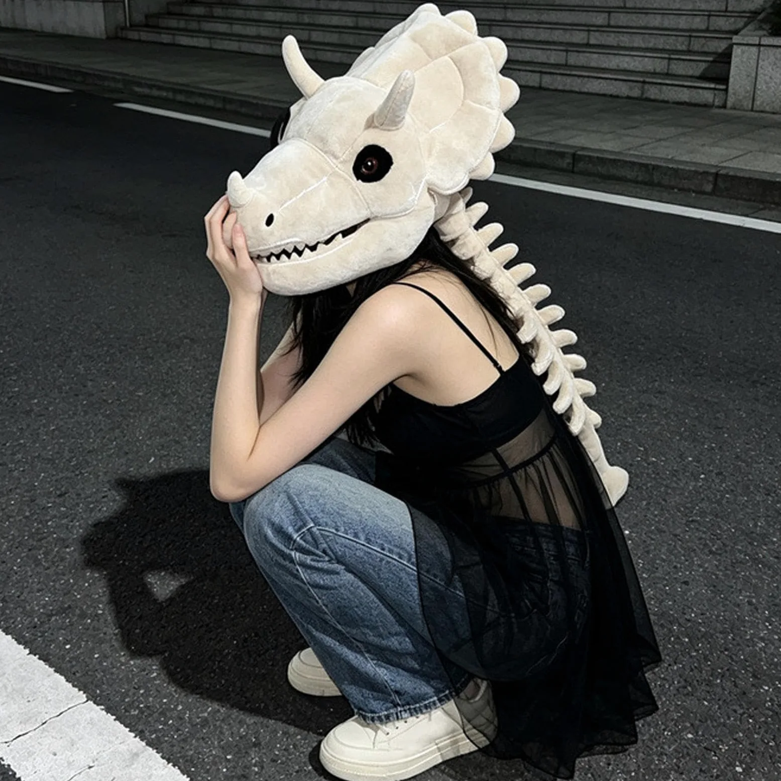 Costume da scheletro di dinosauro per Halloween, realistico, con testa e colonna vertebrale | Costume da dinosauro per cosplay, per giochi di ruolo e palcoscenico