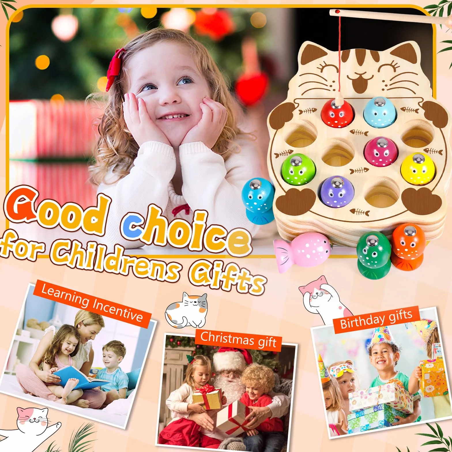 Giochi in Legno Pesca per Bambini 3 Anni Montessori Magnetico Educativo