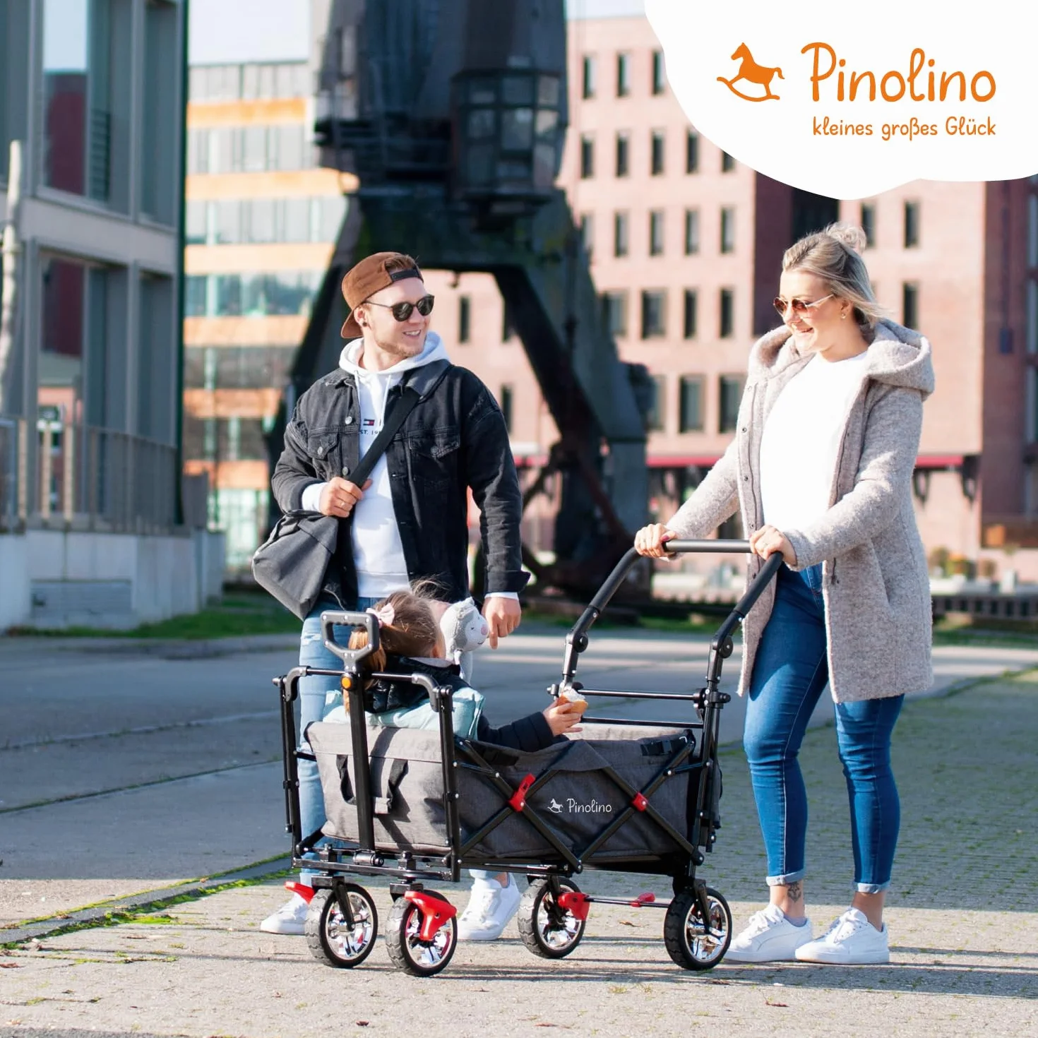 Pinolino 238041 Carrello pieghevole AddPlus con freno, screziato, grigio