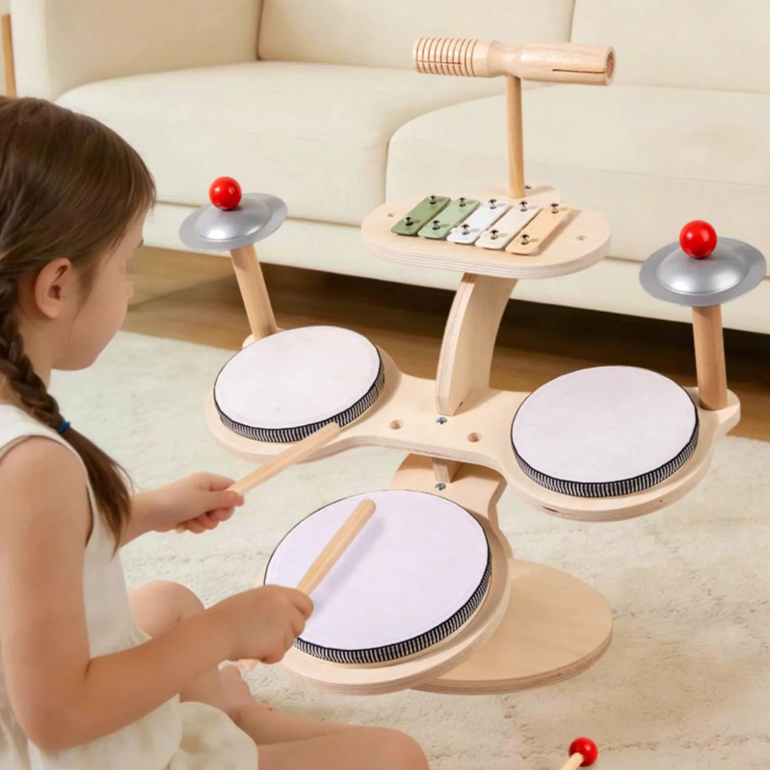 harayaa Batteria per Bambini Set Tamburo Xilofono Percussioni Strumento Musicale in Legno Sensoriale per Apprendimento Adatta per Prescolare Casa Giochi Musicali Regali Attività Familiari
