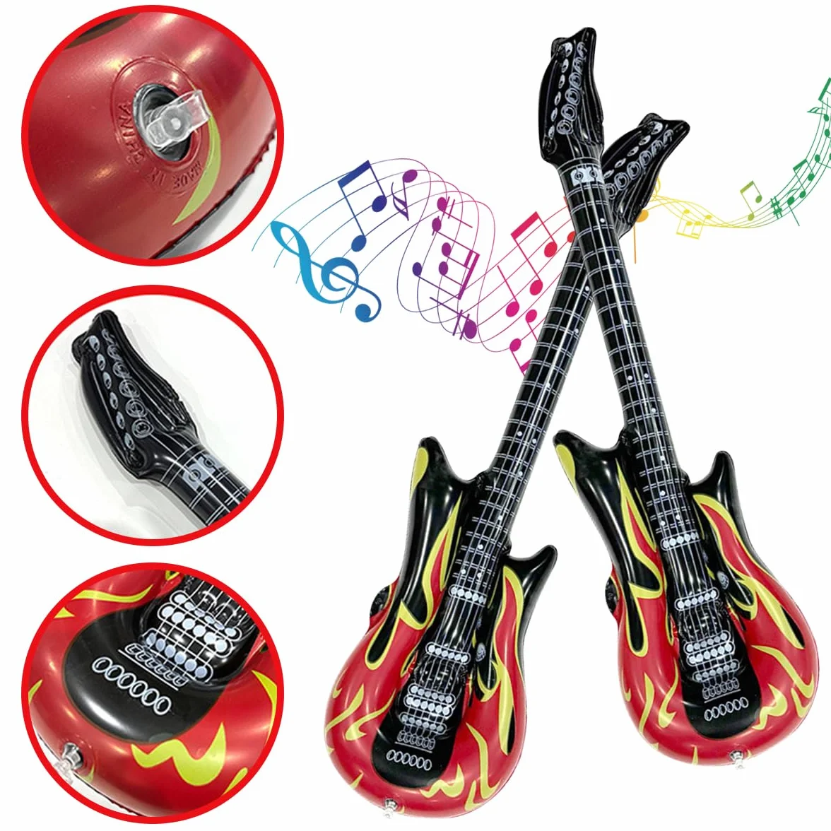 Chitarre Gonfiabili 100cm Rock per Bambini 4+2 Pezzi Carnevale Festa Compleanno