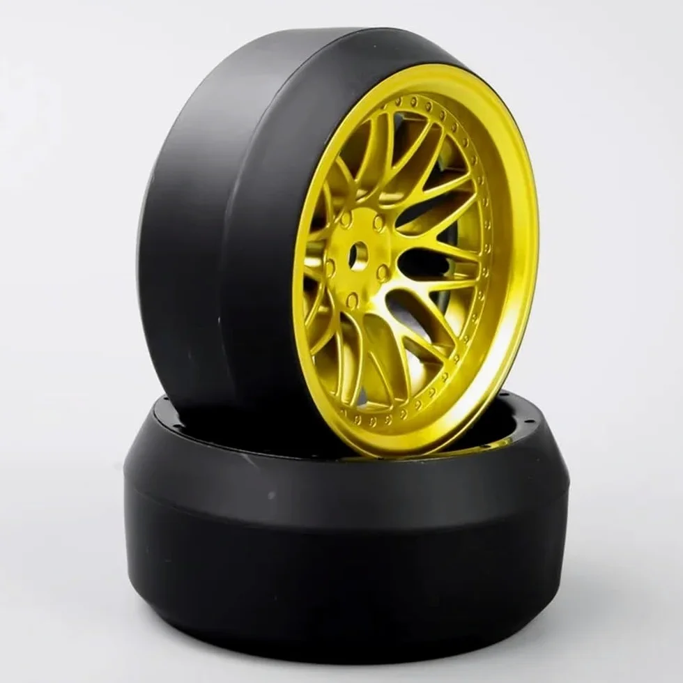 1 set di 4 pneumatici e cerchioni RC da drift in scala 1/10, offset 6 mm, esagonale 12 mm, compatibile con vari modelli di auto.