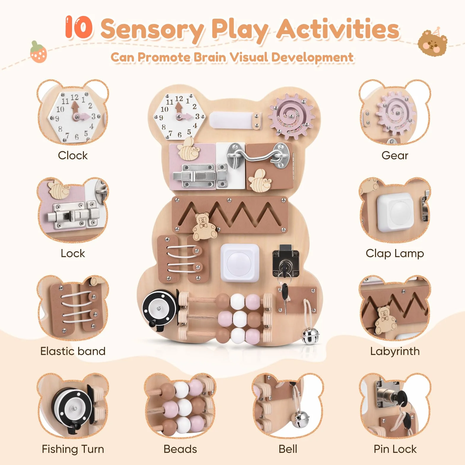 Busy Board per Bambini Pannello Sensoriale Montessori Tavole Montessori in Legno per l'apprendimento delle Abilità di Vita per 1-6 Regalo Bambini e Bambine