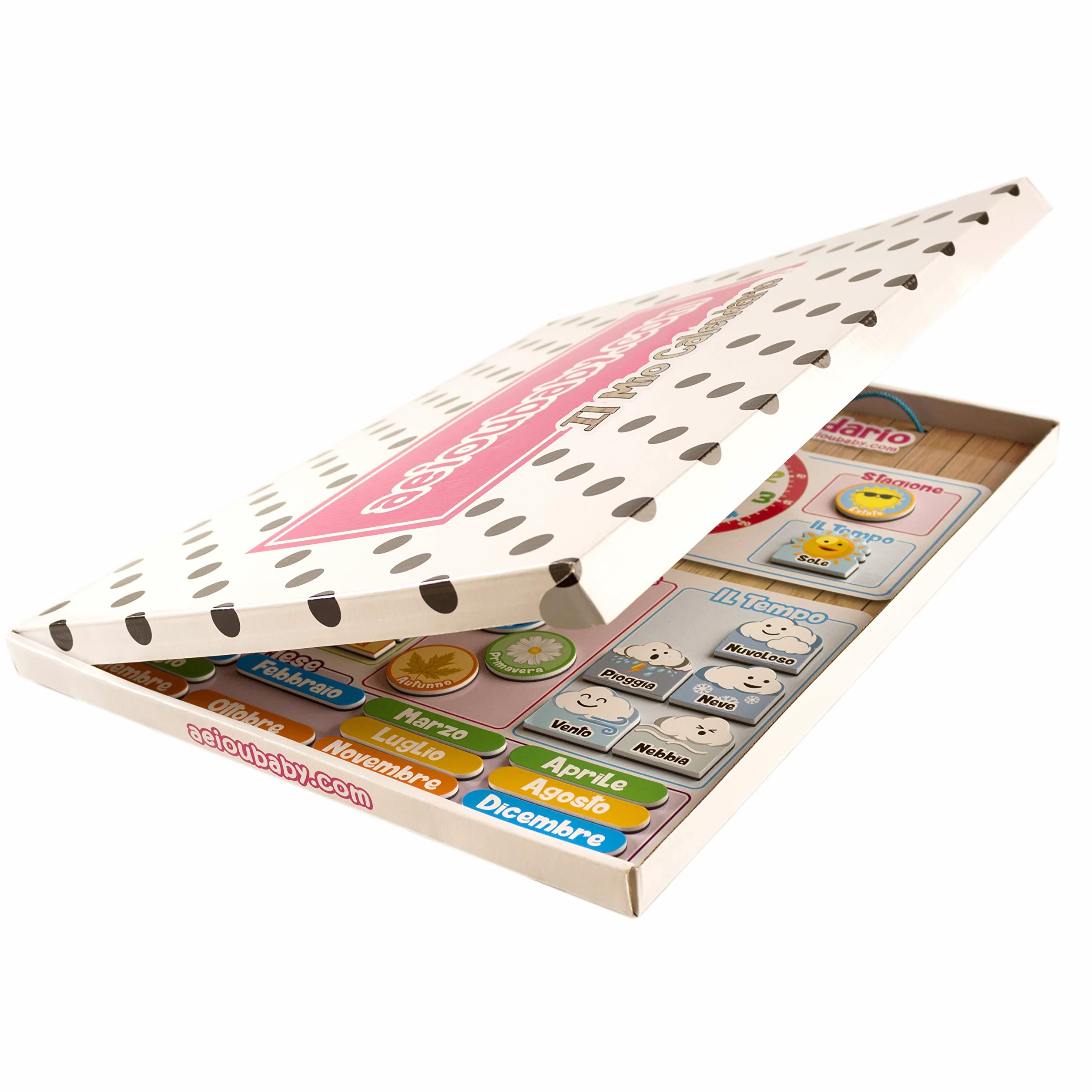 CALENDARIO OROLOGIO magnetico per bambini, Gioco educativo Data Tempo e Ora per Parete o Frigorifero, 43x32cm. Scatola ideale come regalo di compleanno per bambini a scuola o asilo nido (Italiano)