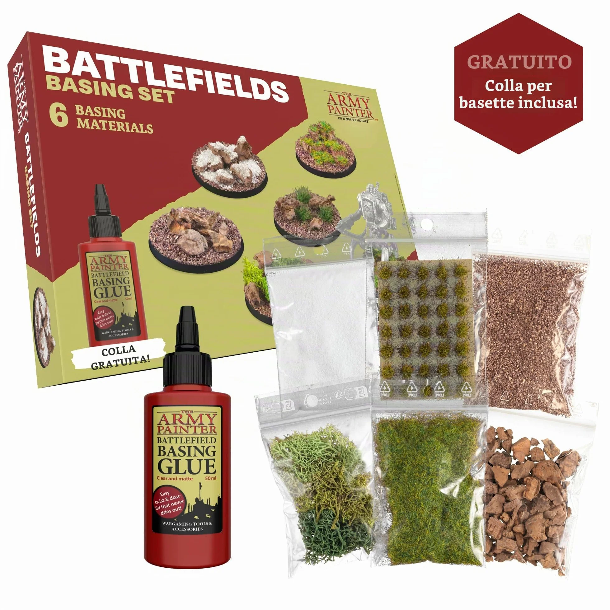 The Army Painter Battlefields Basing Set, Kit Modellismo Con 50ml Pva Colla Per Modellismo, Erba Finta, Battleground Marrone, Sottobosco Estivo, Rocce Da Battaglia E Neve Per Miniature Fantasy