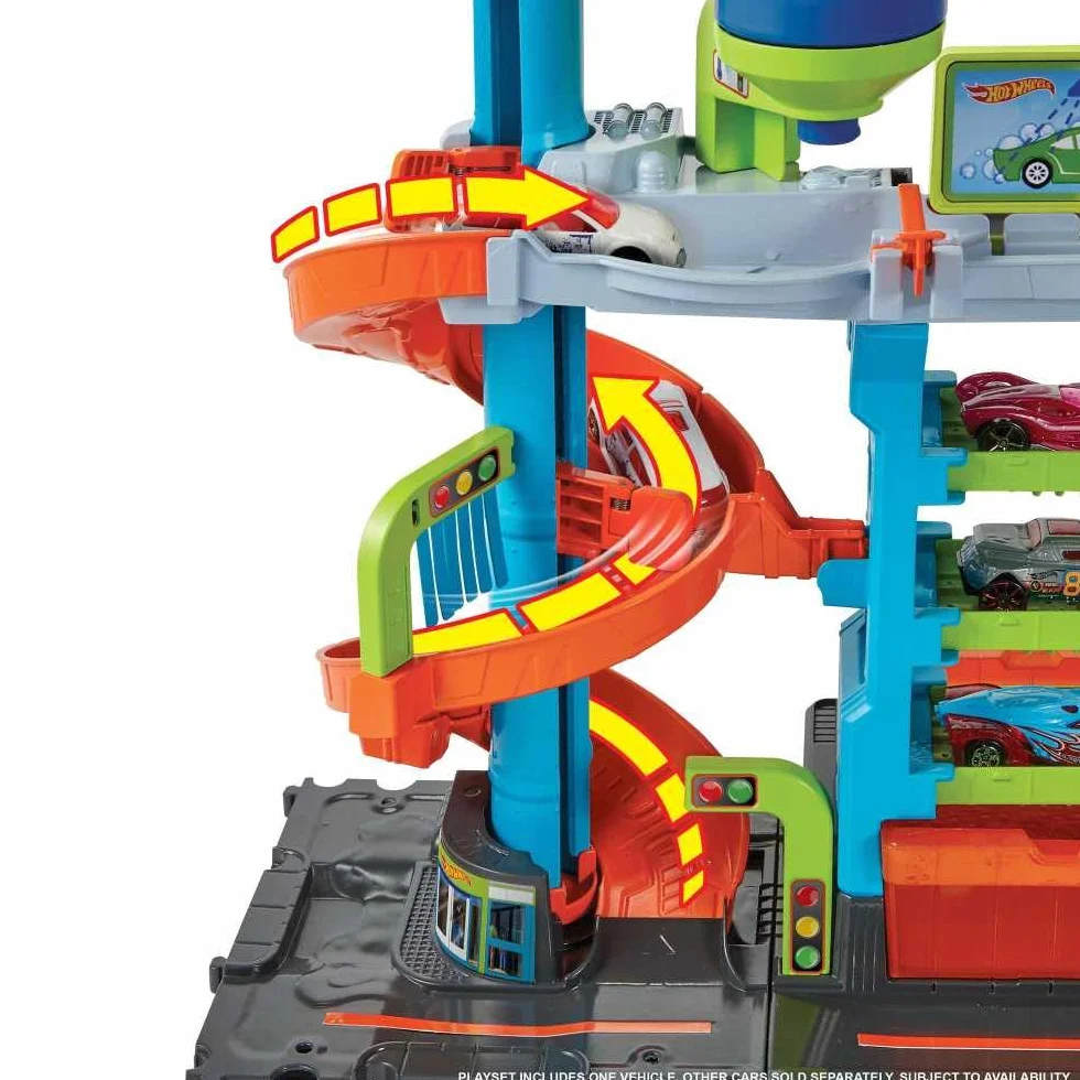 Hot Wheels - Hot Wheels City Mega Torre Autolavaggio, 1 macchinina Color Shifters, pratici serbatoi per acqua calda e fredda, si collega ad altri set, Giocattolo per Bambini 4+ Anni, HDP05