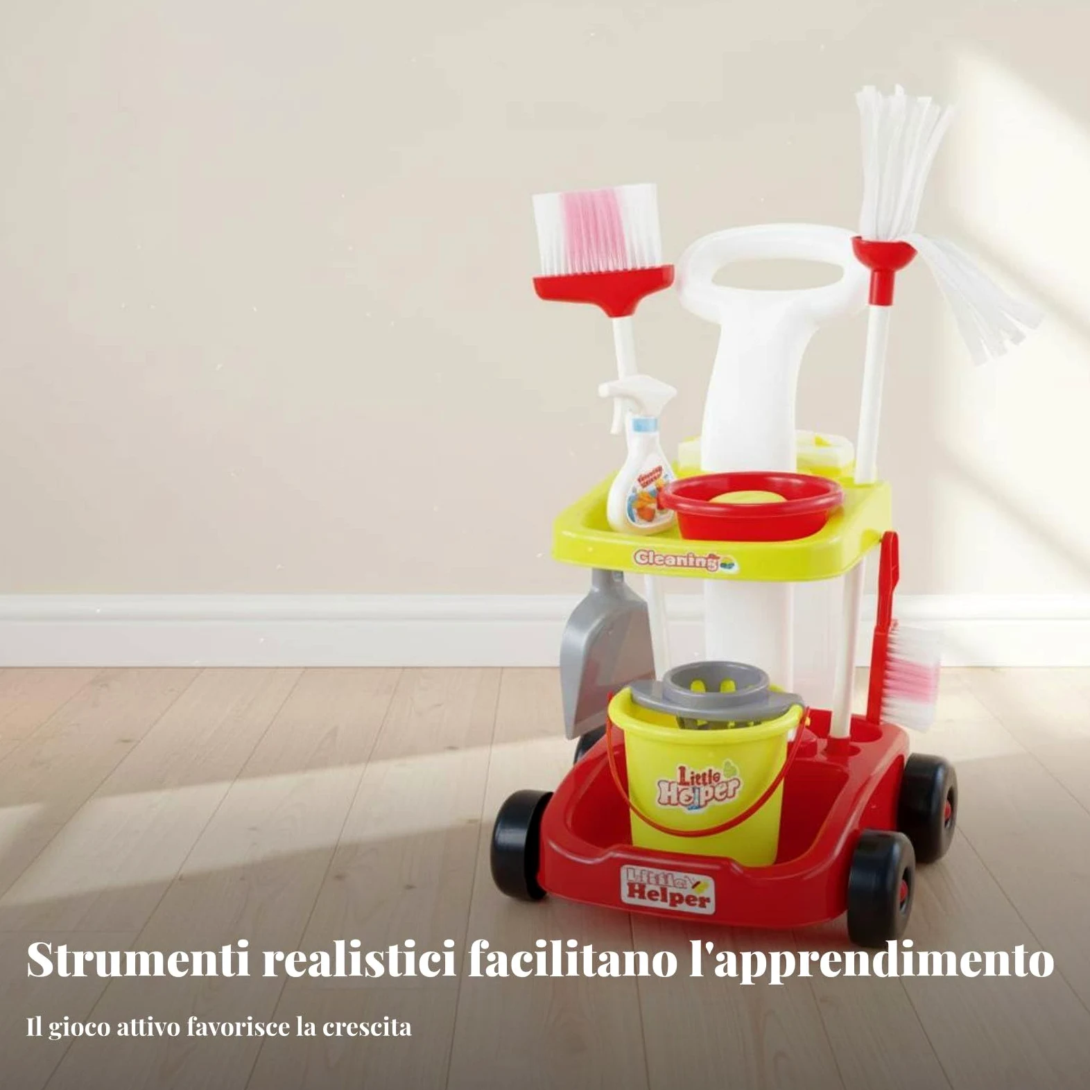 Children Set Giocattolo Pulizia Carrello Accessori Finti Plastica Solida Funzione Educativa Organizzazione Facile Adatto per Giochi di Imitazione Bambini E Attività Domestiche , 66735 Set Rosa
