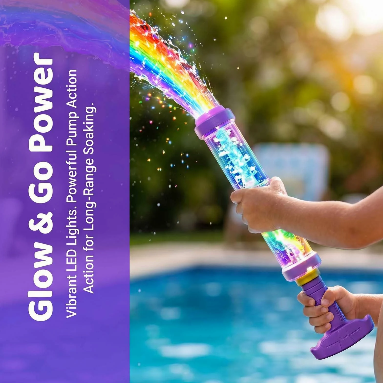 Pistola ad acqua a LED arcobaleno luminosa, pistolas ad acqua con fuochi d'artificio luminosi per bambini e adulti, pistola ad acquas ad alta pressione per feste in piscina (3PCS)