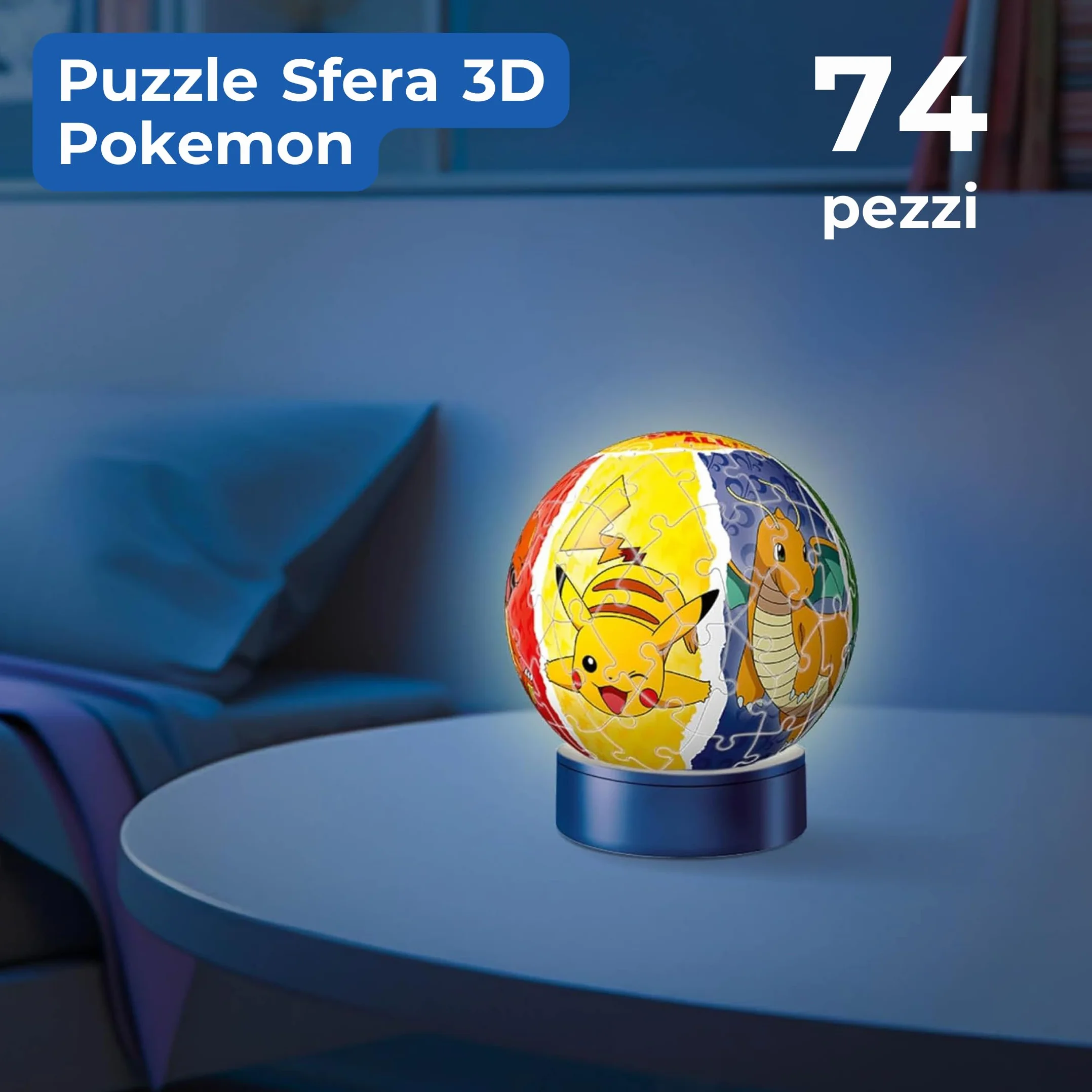 Ravensburger - Puzzle 3d Night Lamp Pokemon Led | Puzzle 3d Bambini 6 Anni O Più | Pokeball Pokemon | Modellismo Da Costruire Bambini Di 74 Pezzi | Regalo Bambino 6 Anni