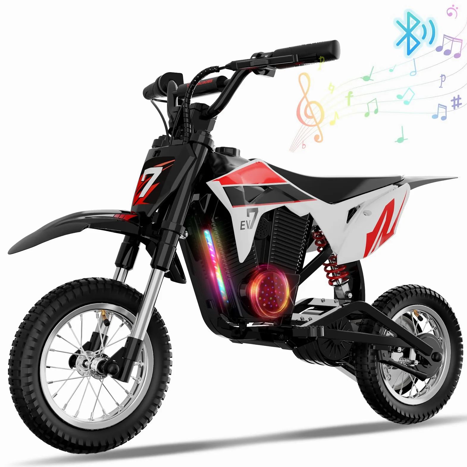 EVERCROSS EV12M PRO Motocicletta Elettrica Bambini, 300 W, Bluetooth e LED | Moto Elettrica per Bambini da 110 cm, 3 Velocità, 18 km di Autonomia, Batteria 5,2 Ah, Ruote 12 pollici, Sospensioni