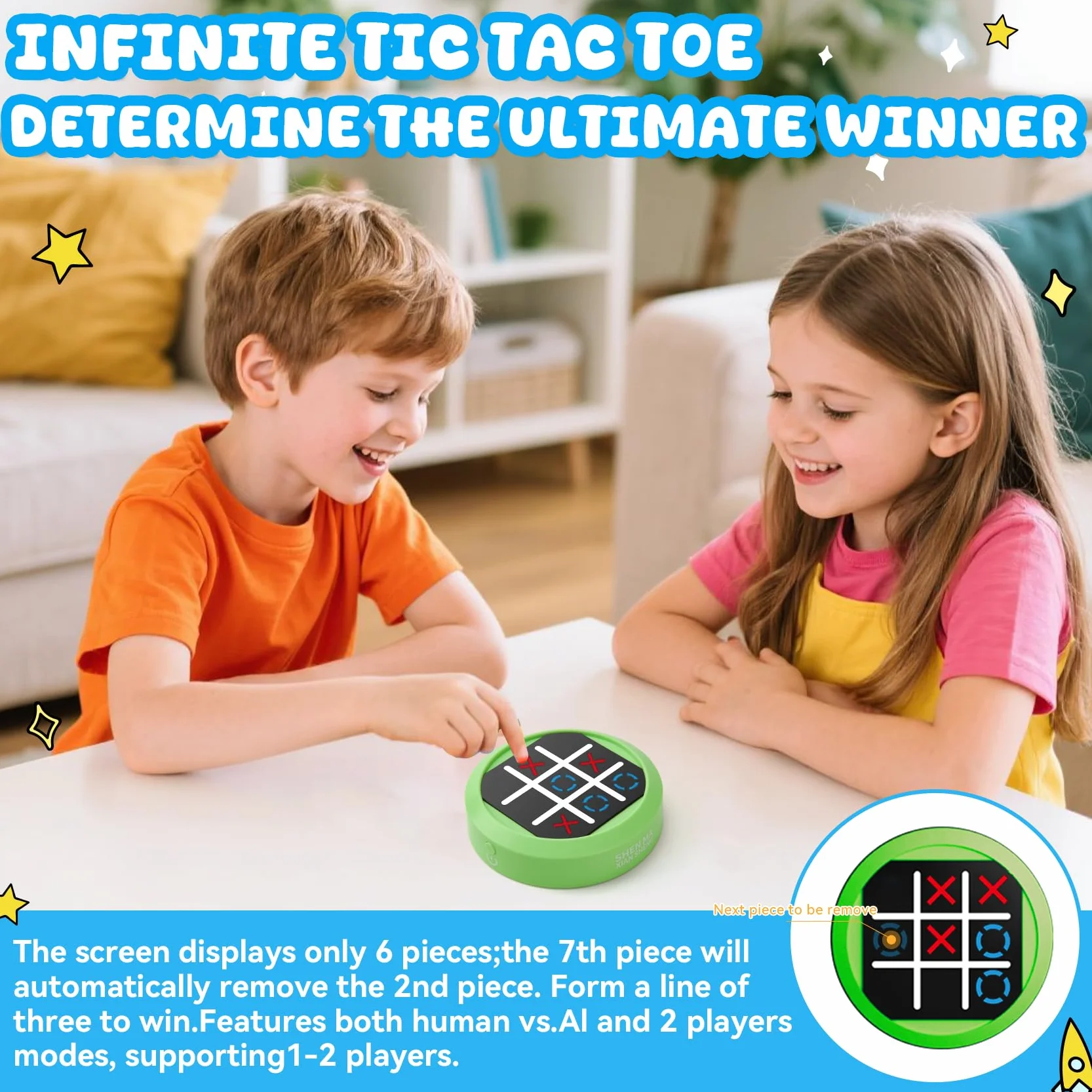 TFIOON Tic Tac Toe, Gioco Elettronico 4-in-1 Tris, Console di gioco di puzzle portatile Regalo Educativo per Bambini Adulti - Gioco in Famiglia (Verde)