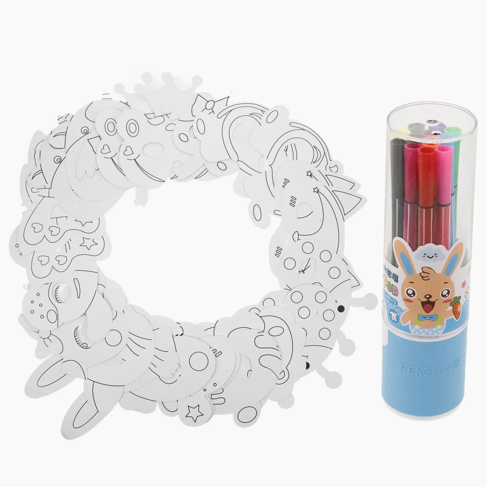 TOYANDONA Set Maschere Animali per Bambini da Colorare DIY con Pig Mask in Carta e Plastica, con Pennarelli Acquerello per Feste, Performance e Artigianato Stile Casuale