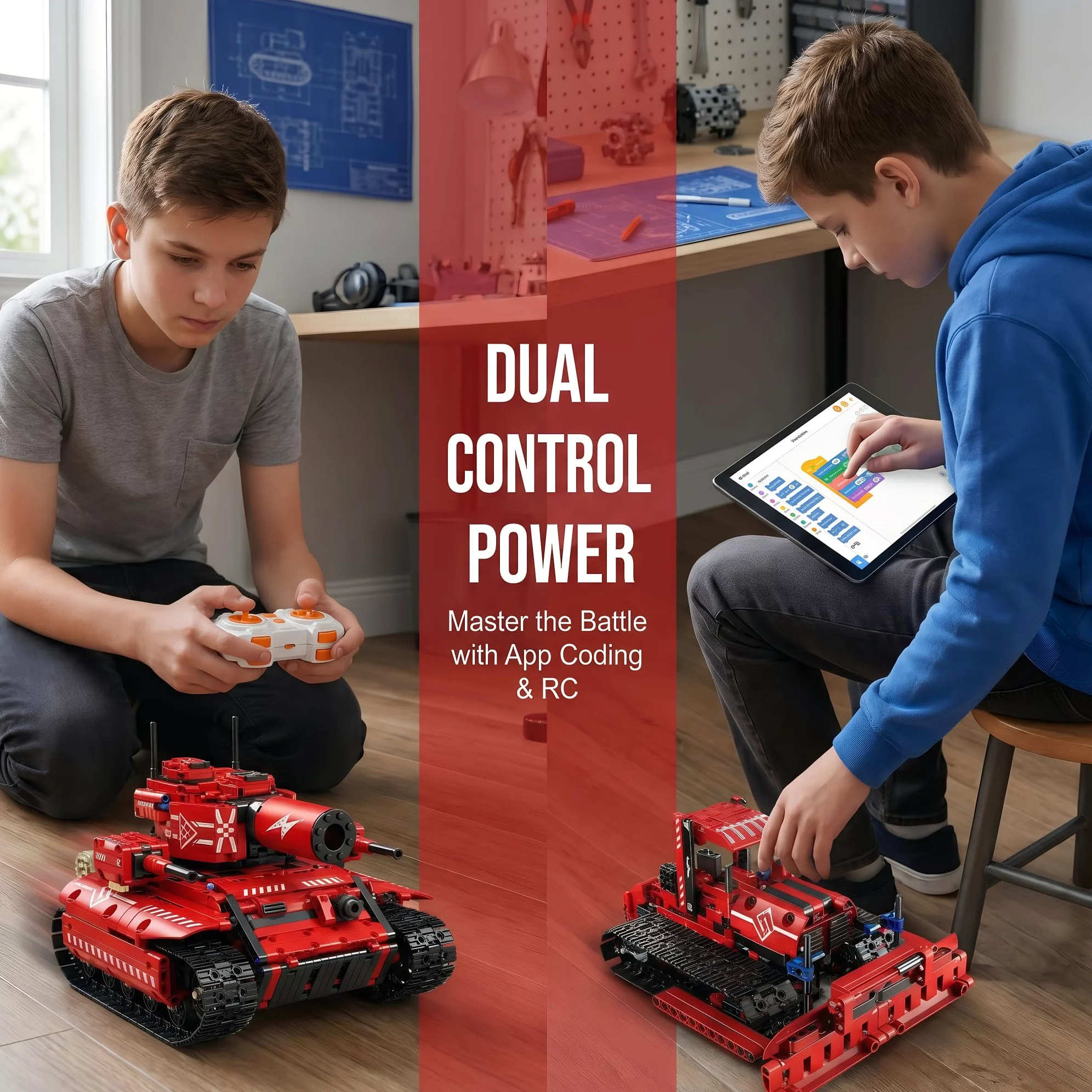 kit robot, 5-in-1 Modello Set Progetto Progetto Regalo | Kit robot: telecomando, coding tramite app, tracciamento percorso e mobilità cingolata; apprendimento, regali, progetti