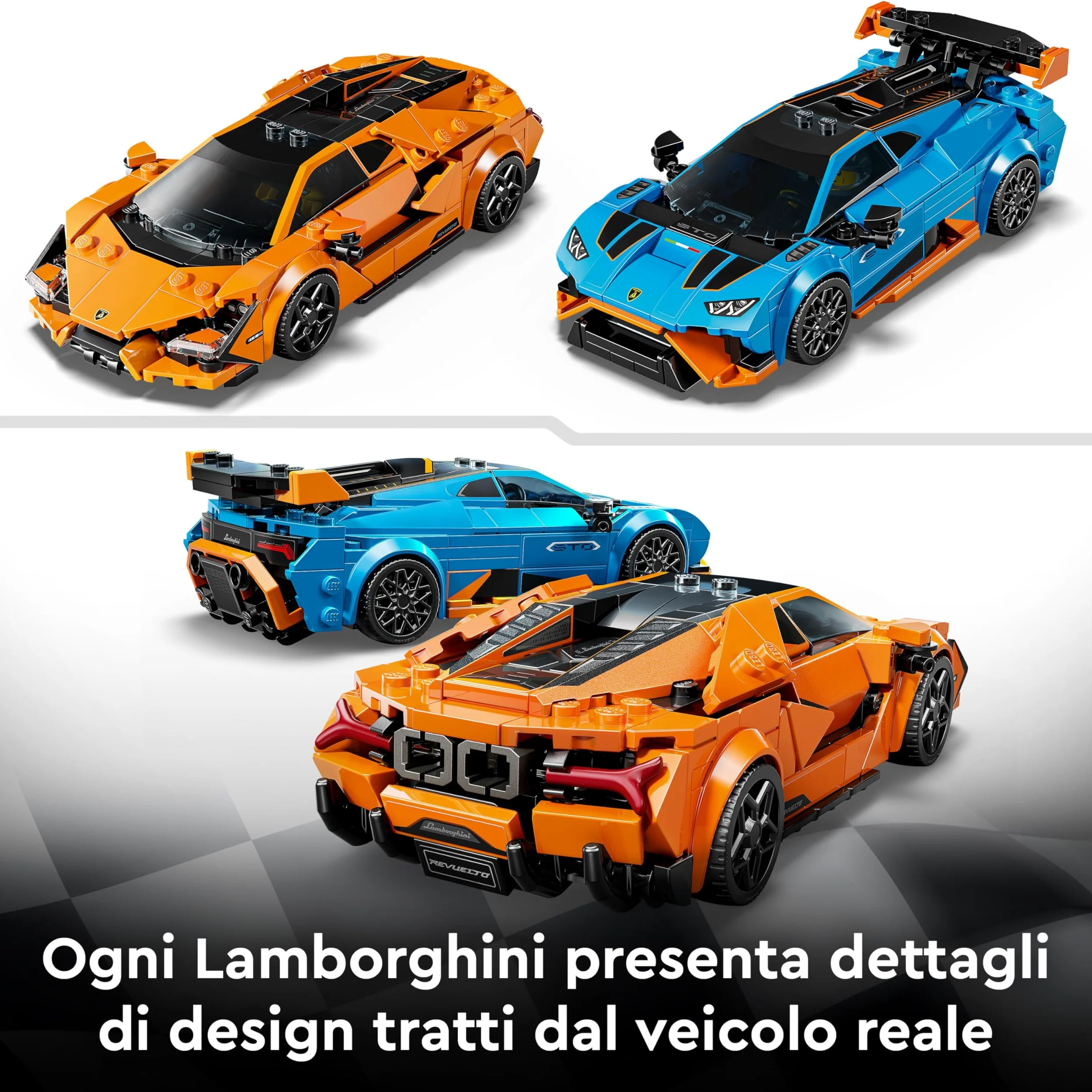 LEGO Speed Champions Lamborghini Revuelto e Huracán STO - Modellini di Auto da Corsa - Macchine Giocattolo con 2 Minifigure dei Piloti - Regalo di Compleanno per Bambini da 10 Anni in su - 77238 | Kit modello auto da corsa, 2 minifigure pilota, set da col
