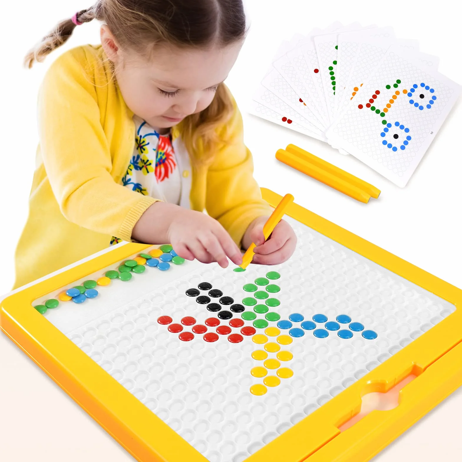 Tavola magnetica da disegno per bambini dai 4 agli 8 anni, lavagna magnetica per bambini da 1 a 3, con 2 penne, 10 flash card e fagioli, giocattoli Montessori per ragazzi e ragazze
