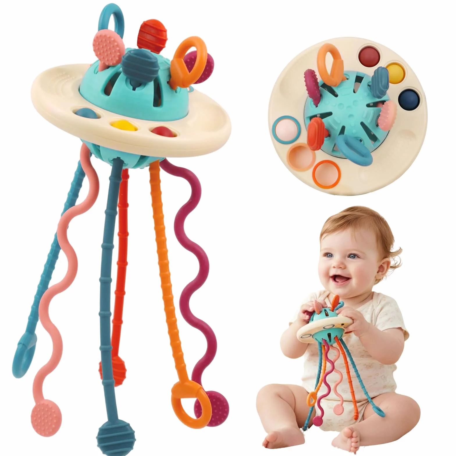 Giochi per Bambini 1 Anno, Giocattoli Sensoriali Montessori per Bambini dai 12 ai 18 Mesi+ Gioco da Tirare UFO Giocattoli Didattici per Lo Sviluppo delle capacità Motorie Fini