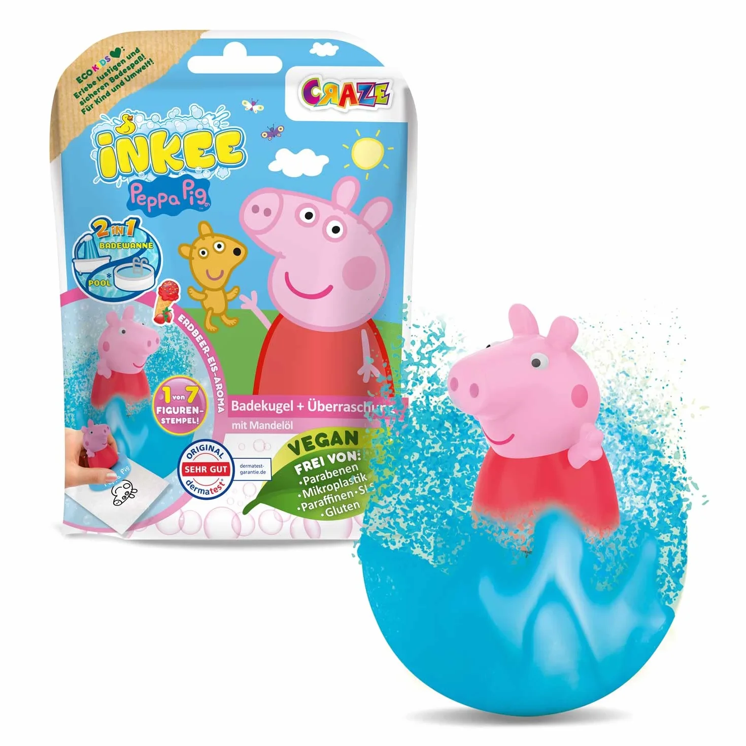 INKEE Bombe da Bagno Bambini Peppa Pig, Bombe da Bagno con Sorpresa per Vasca da Bagno, Giochi da Bagno, Blu e Rosso, 1 Unità (Confezione da 1)