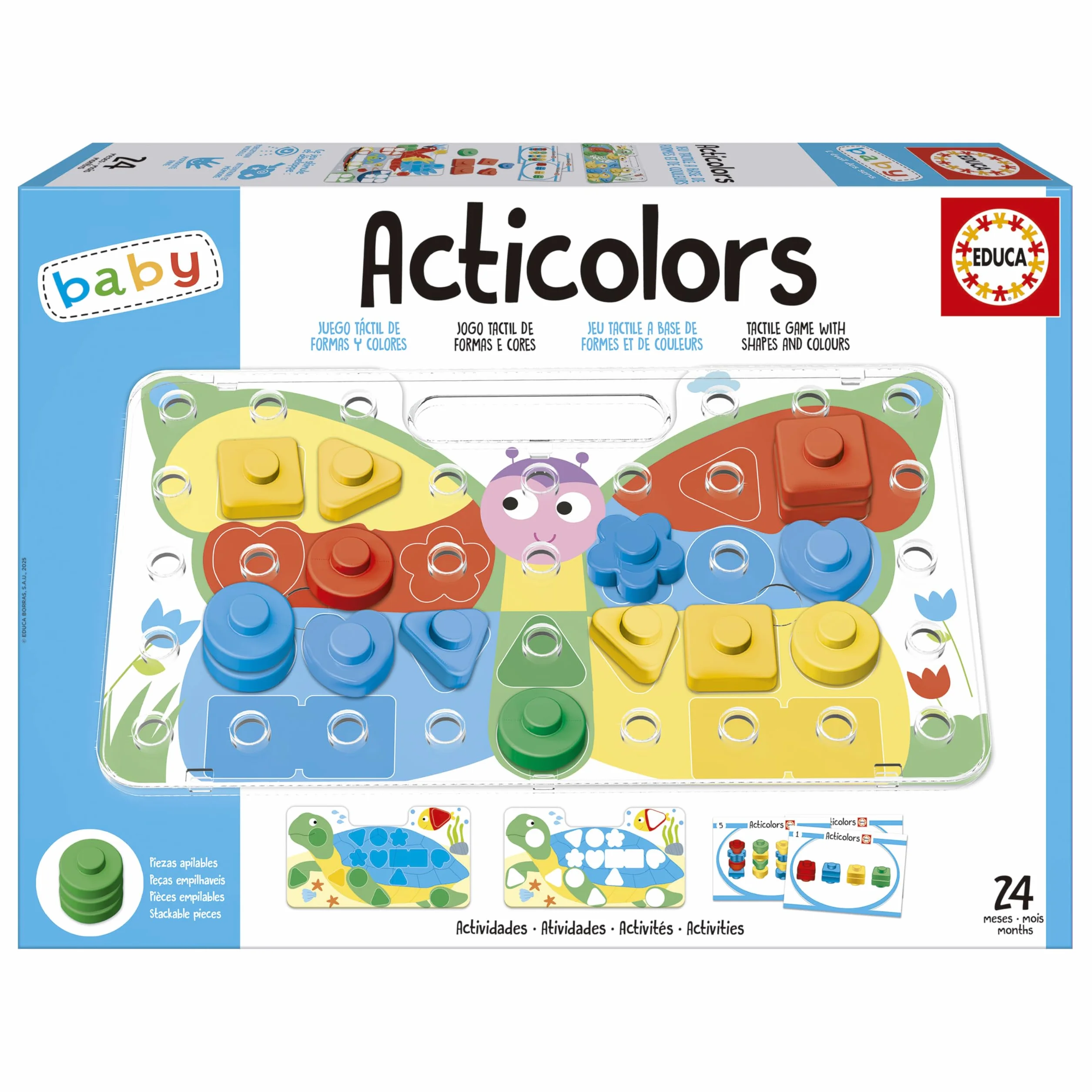 Educa - Acticolors | Juego infantil para apilar fichas de colores con formas geométricas. Encajables para colorear la figura. Recomendado a partir de 2 años (20169)
