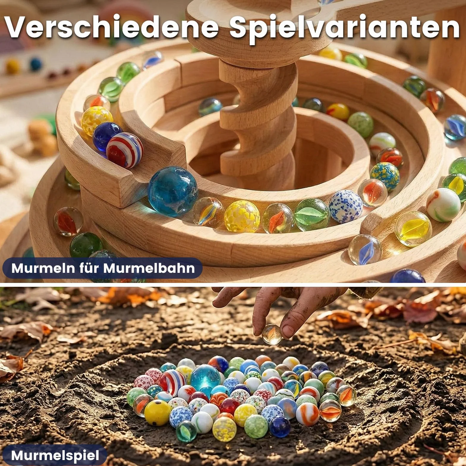 Set di 85 biglie in vetro colorate in scatola di latta per bambini