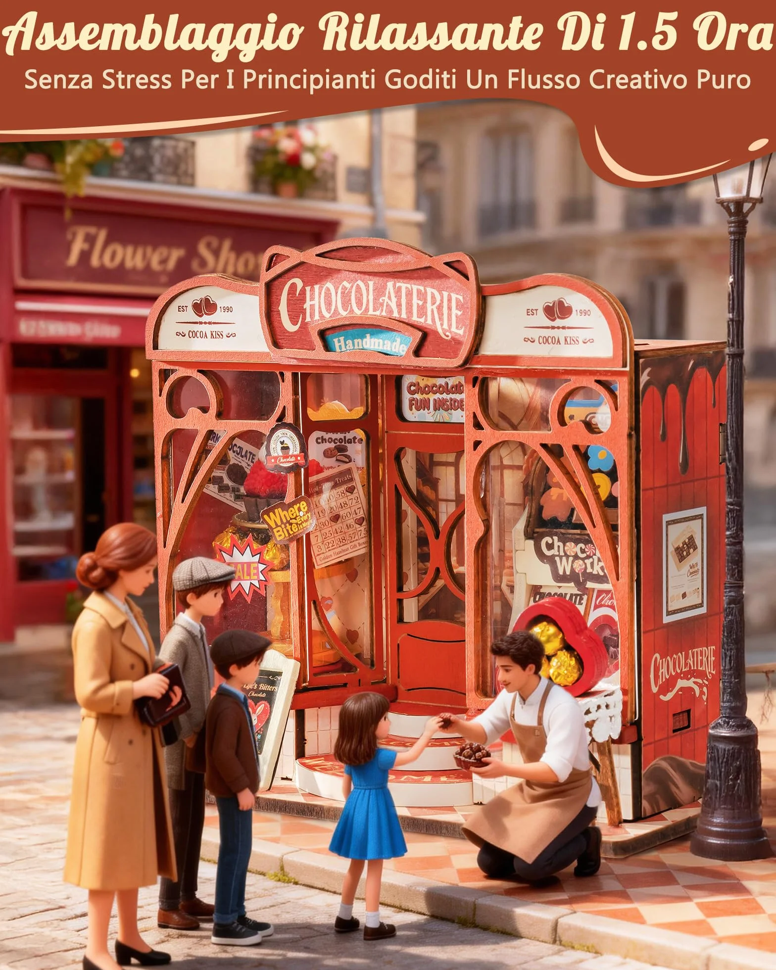 Rolife Miniature Casa Sweet Chocolate Shop, 98 pezzi Kit Casa in Miniatura DIY, Modellismo da Costruire Adulti Casa delle Bambole in Legno Puzzle 3D Nessun collante necessario