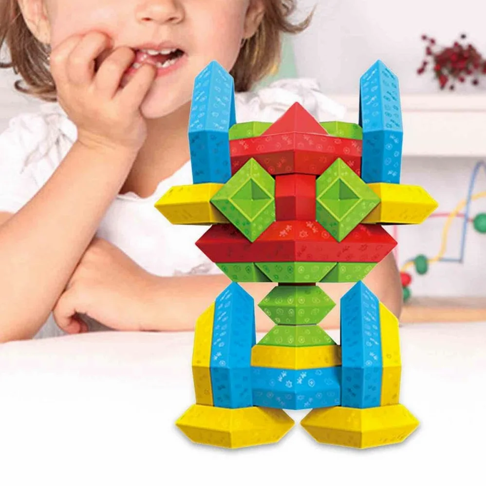 Gioco di Impilamento Piramidale, Rompicapo, attività di Apprendimento STEM, Giocattoli Educativi per Bambini in età Prescolare, 60 Pezzi