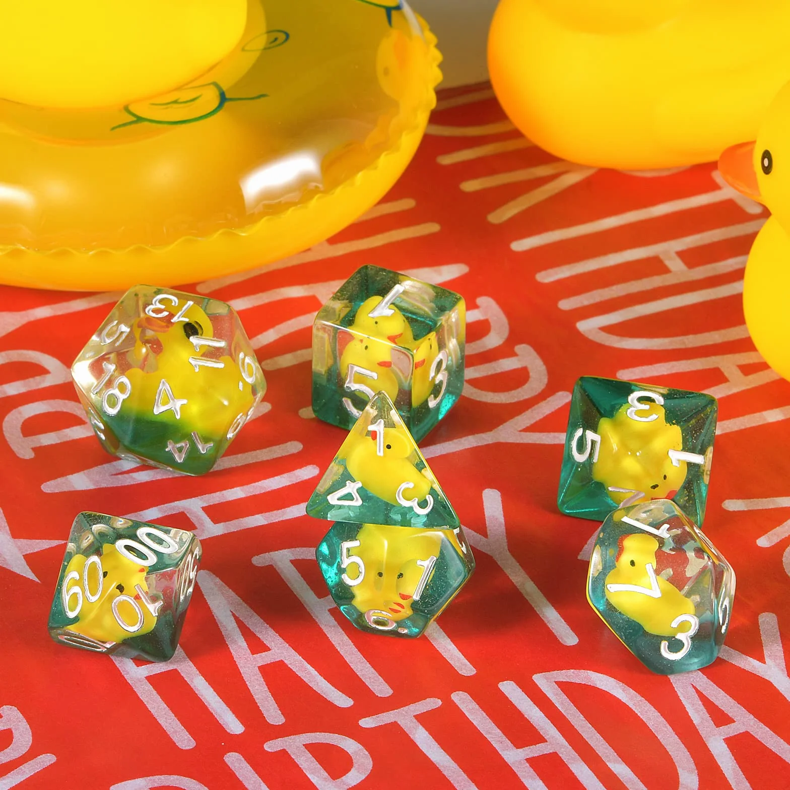 Duck Dice Polyhedral & RPG Set Inside Roll Play Gaming D20 Dungeons and Dragon 7 pezzi
