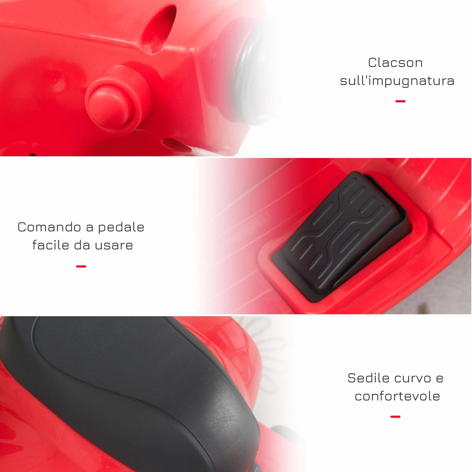 HOMCOM Moto Elettrica per Bambini 6V con Licenza Ufficiale Vespa Batteria, Motorino Elettrico per Bambini da 18-36 Mesi con Fari e Clacson, 66.5x38x52cm, Rosso
